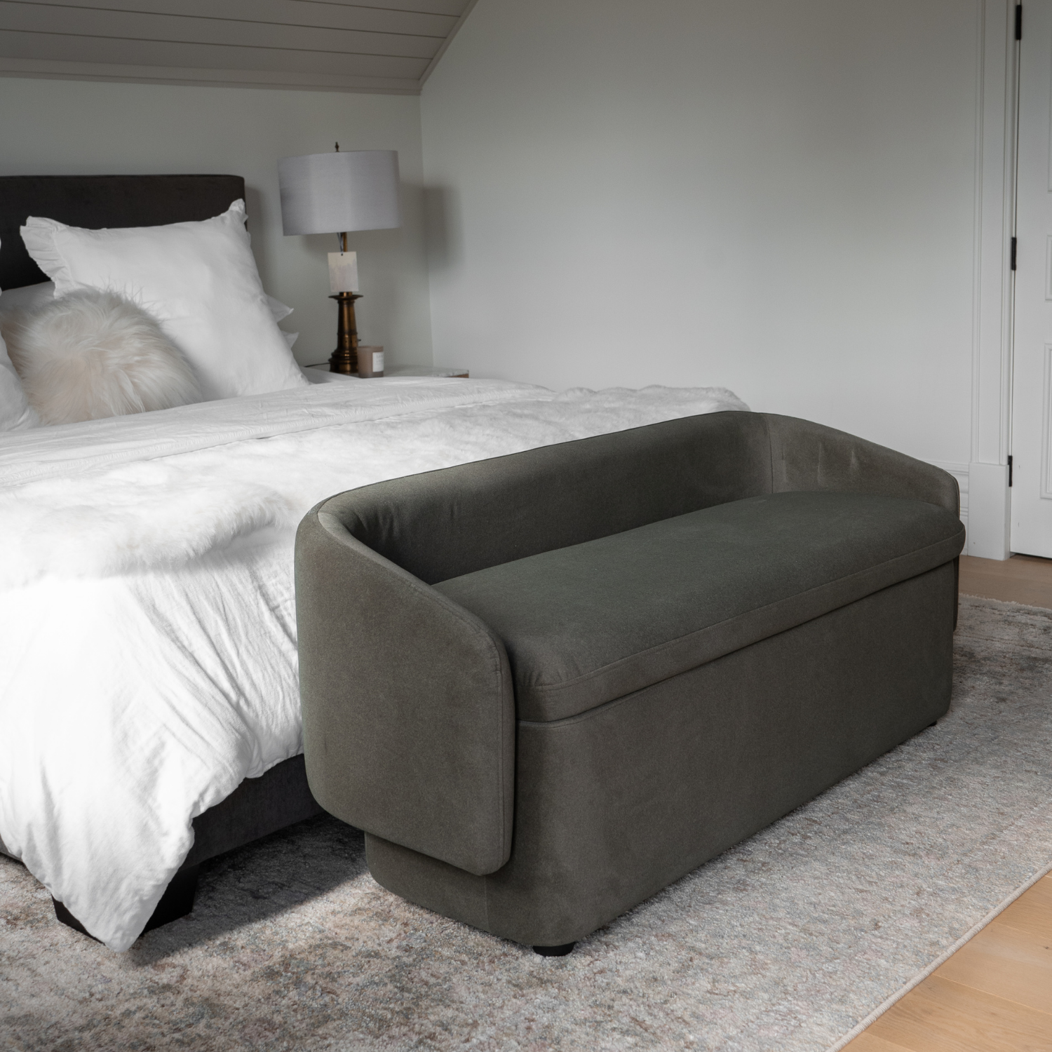 Upholstered Storage Bench in Forest Green Matte Velvet - Removable Lid, Wood Frame