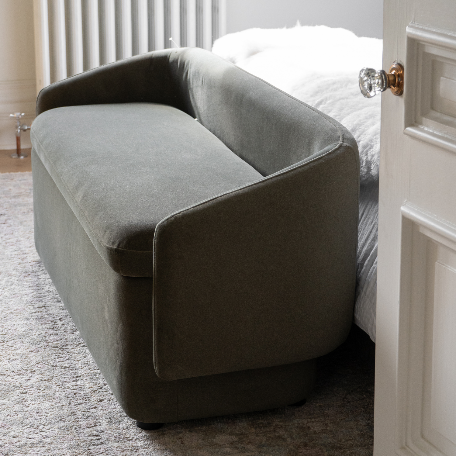 Upholstered Storage Bench in Forest Green Matte Velvet - Removable Lid, Wood Frame