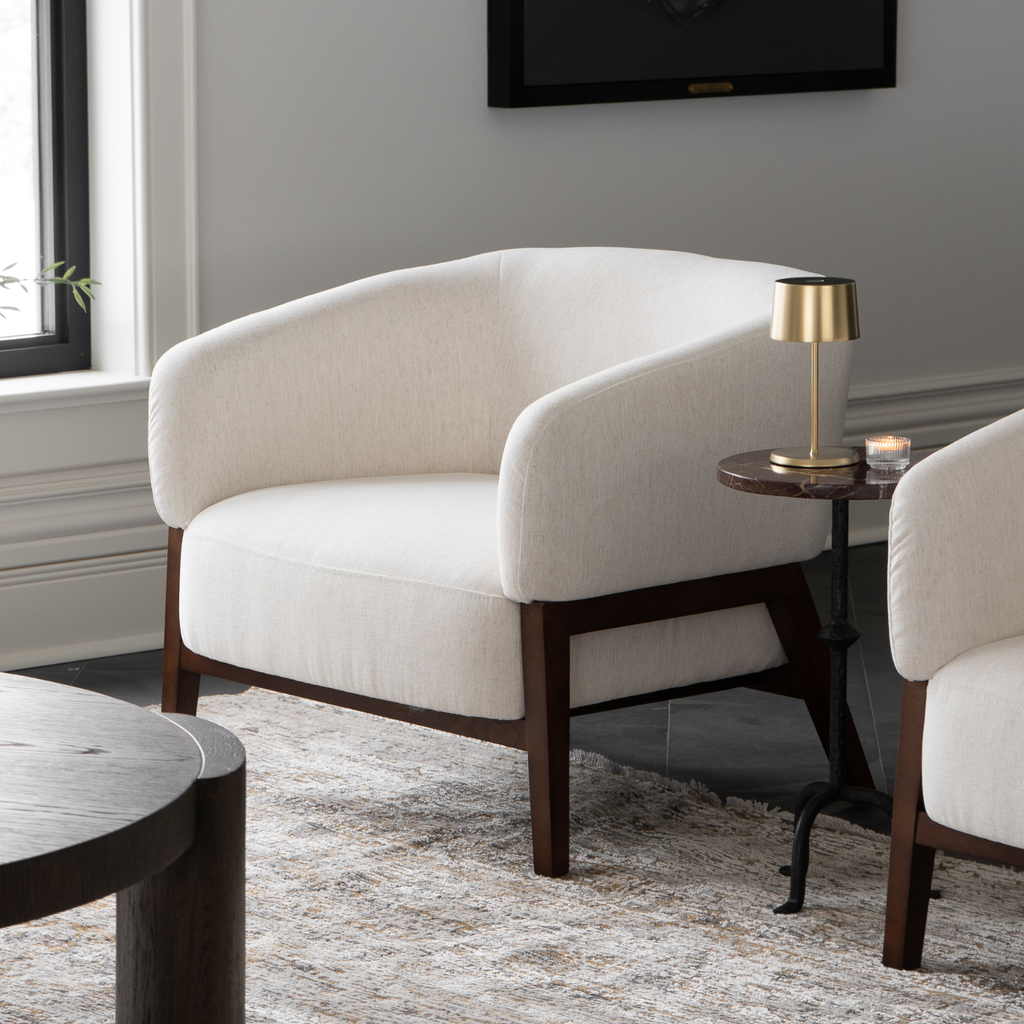 Accent Lounge Chair in Snow Performance Fabric - Wood Base