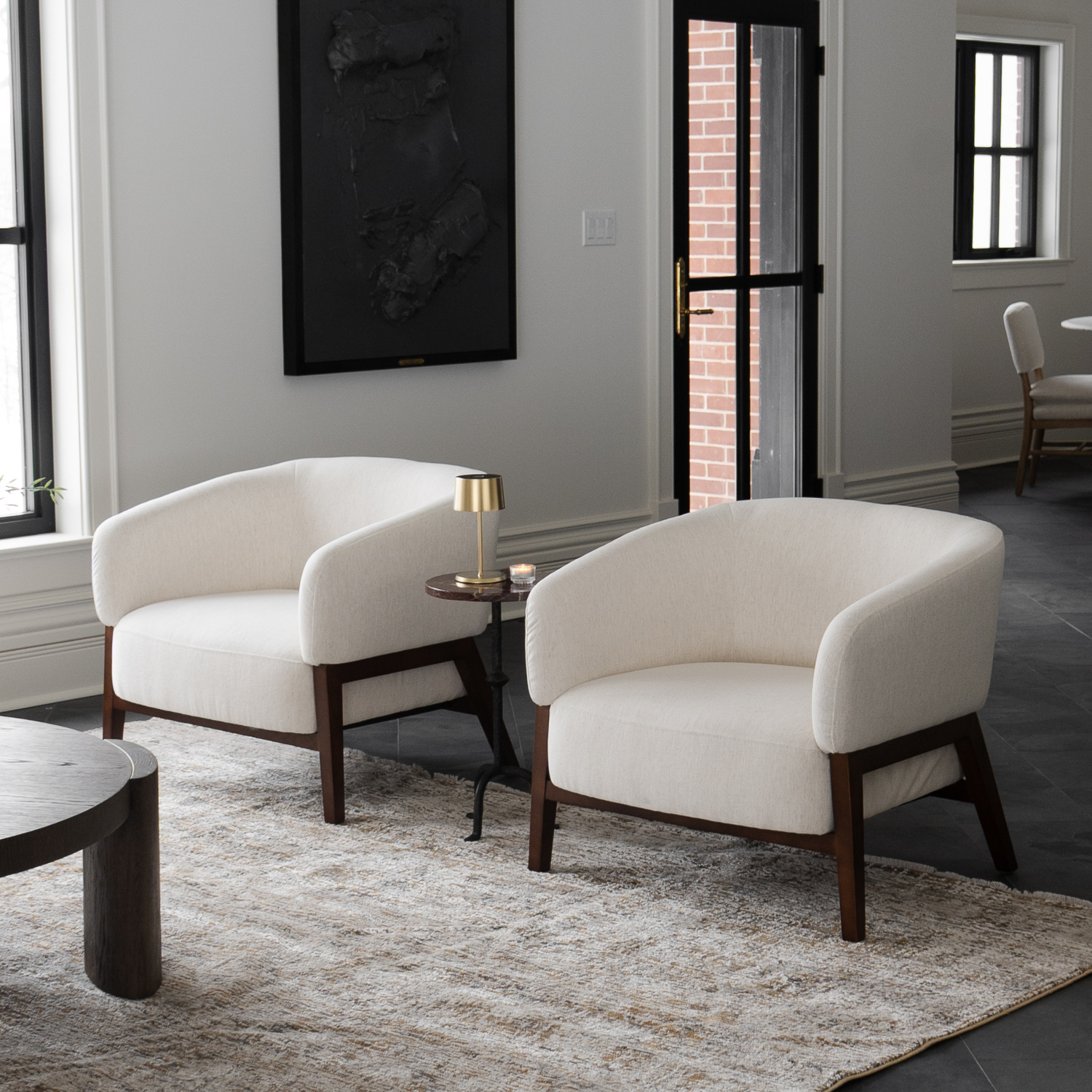 Accent Lounge Chair in Snow Performance Fabric - Wood Base