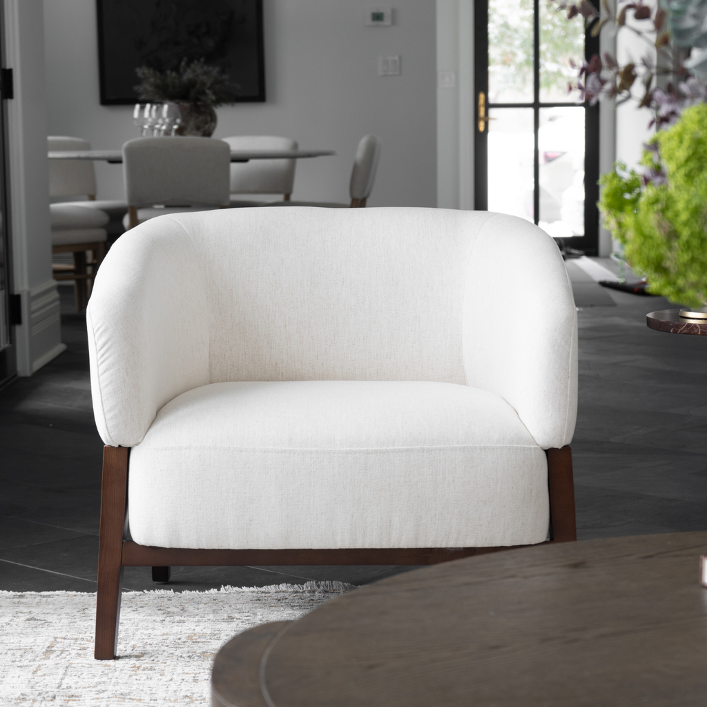 Accent Lounge Chair in Snow Performance Fabric - Wood Base