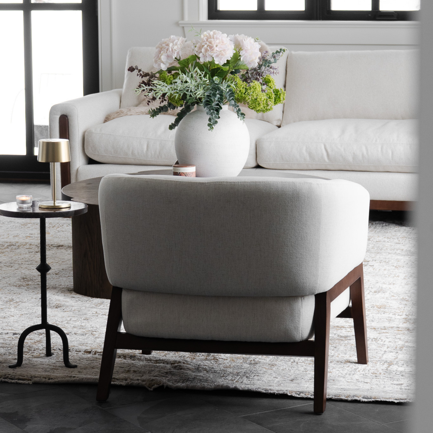 Accent Lounge Chair in Snow Performance Fabric - Wood Base