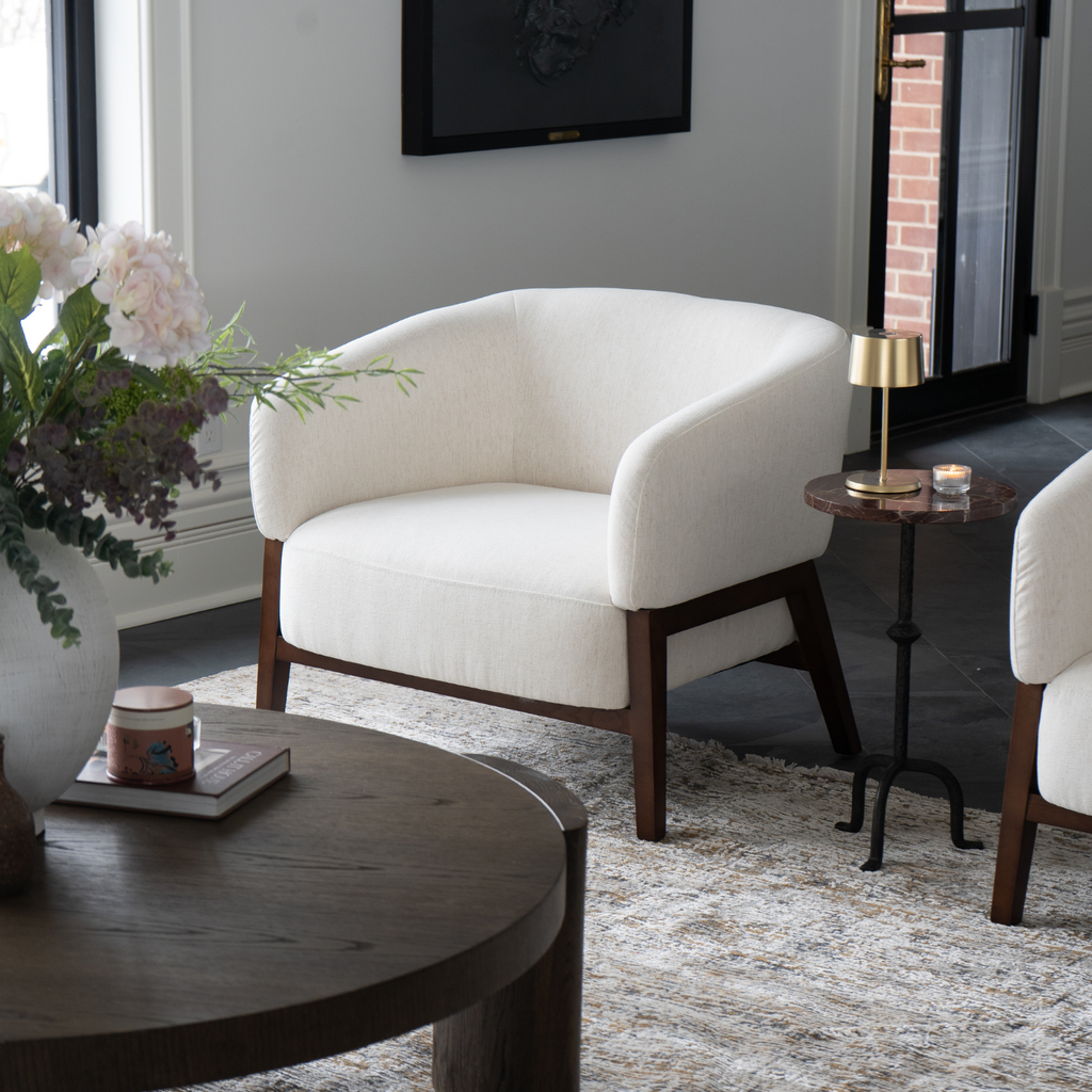 Accent Lounge Chair in Snow Performance Fabric - Wood Base