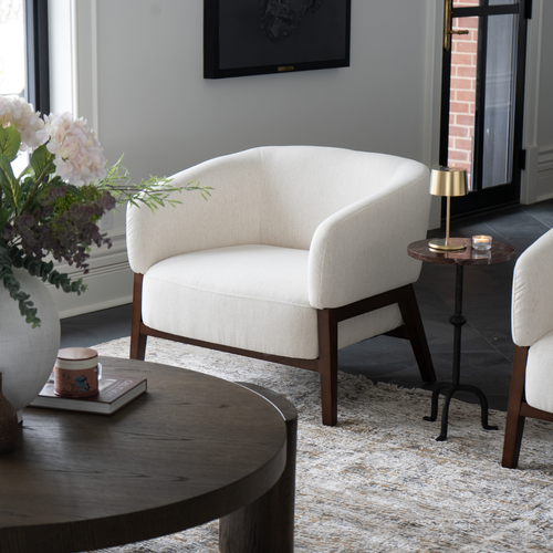 Accent Lounge Chair in Snow Performance Fabric - Wood Base