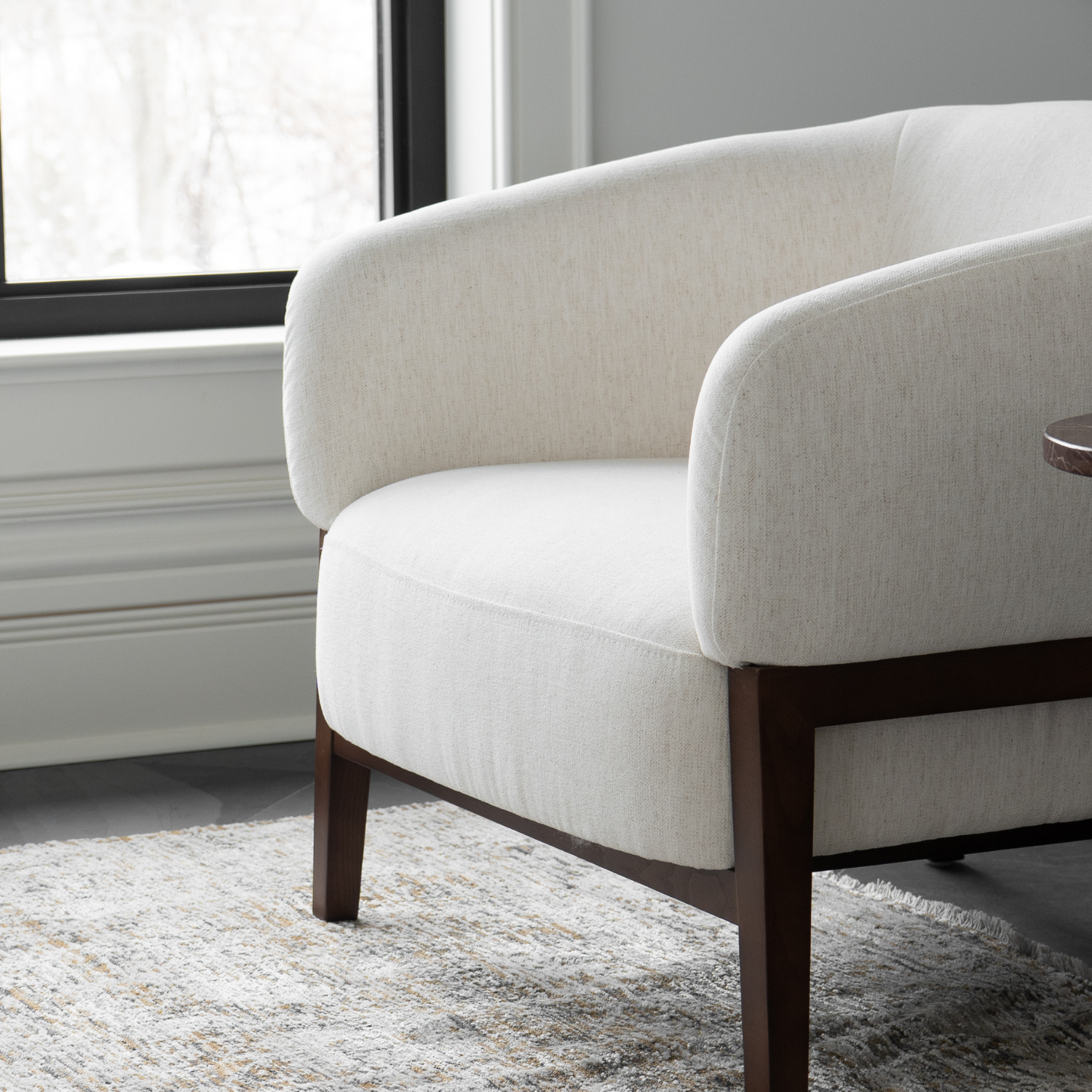 Accent Lounge Chair in Snow Performance Fabric - Wood Base