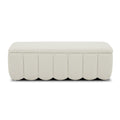 Channel-Tufted Storage Bench in Ivory Fabric - Rounded Edges, Hidden Storage