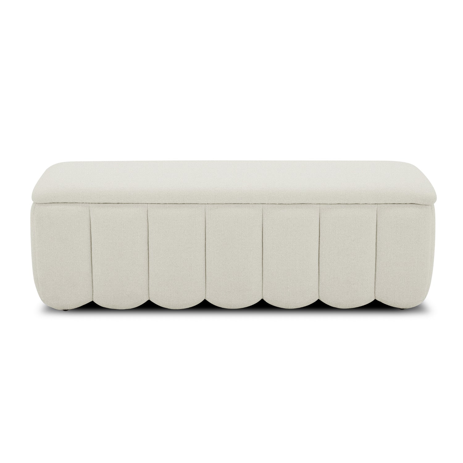 Channel-Tufted Storage Bench in Ivory Fabric - Rounded Edges, Hidden Storage