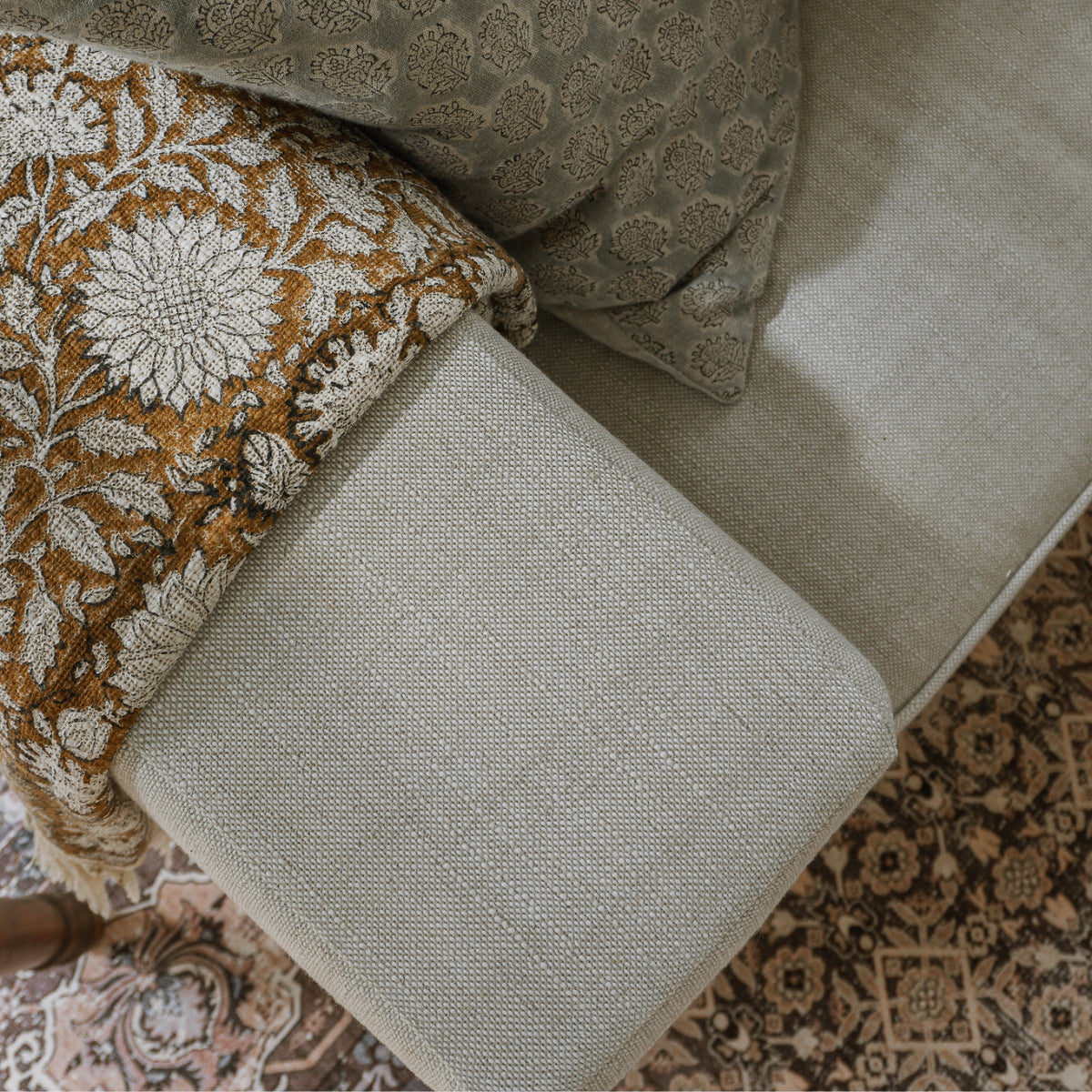 Slipcover Lounge Chair in Natural Linen Blend - Track Arms, Removable Cover