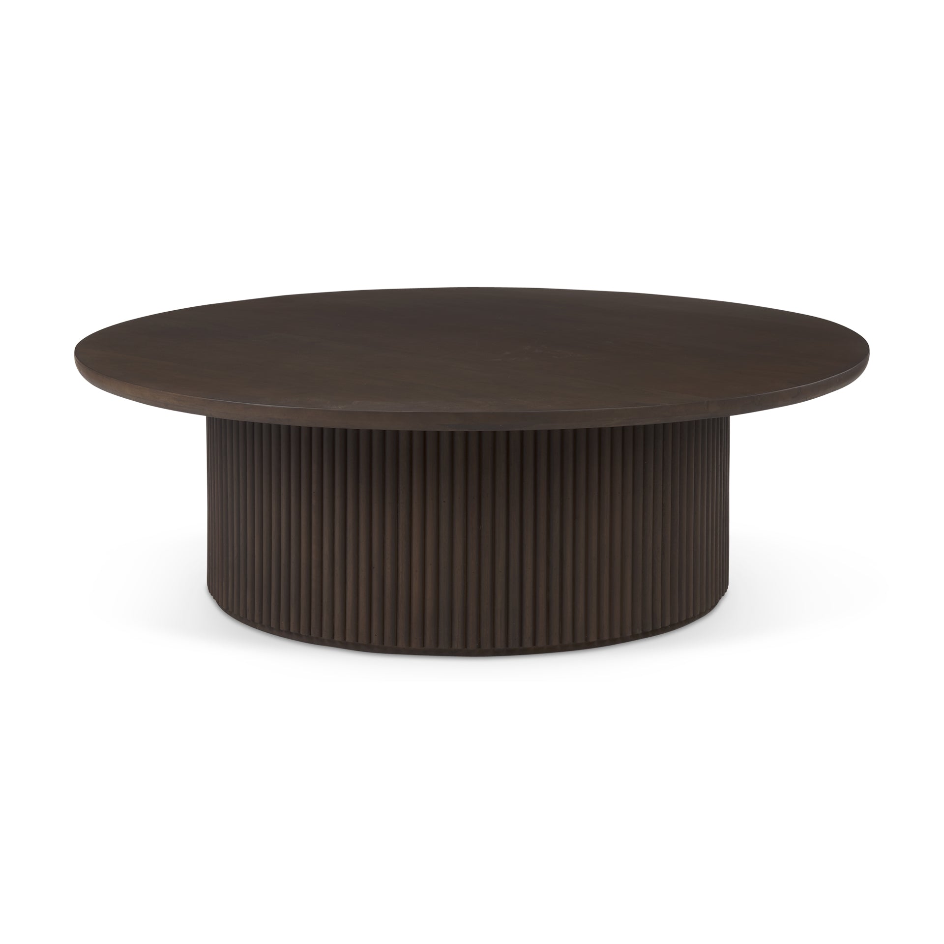 Solid Mango Wood Coffee Table in Espresso Brown - Fluted Base, Hydraulic Lift Top