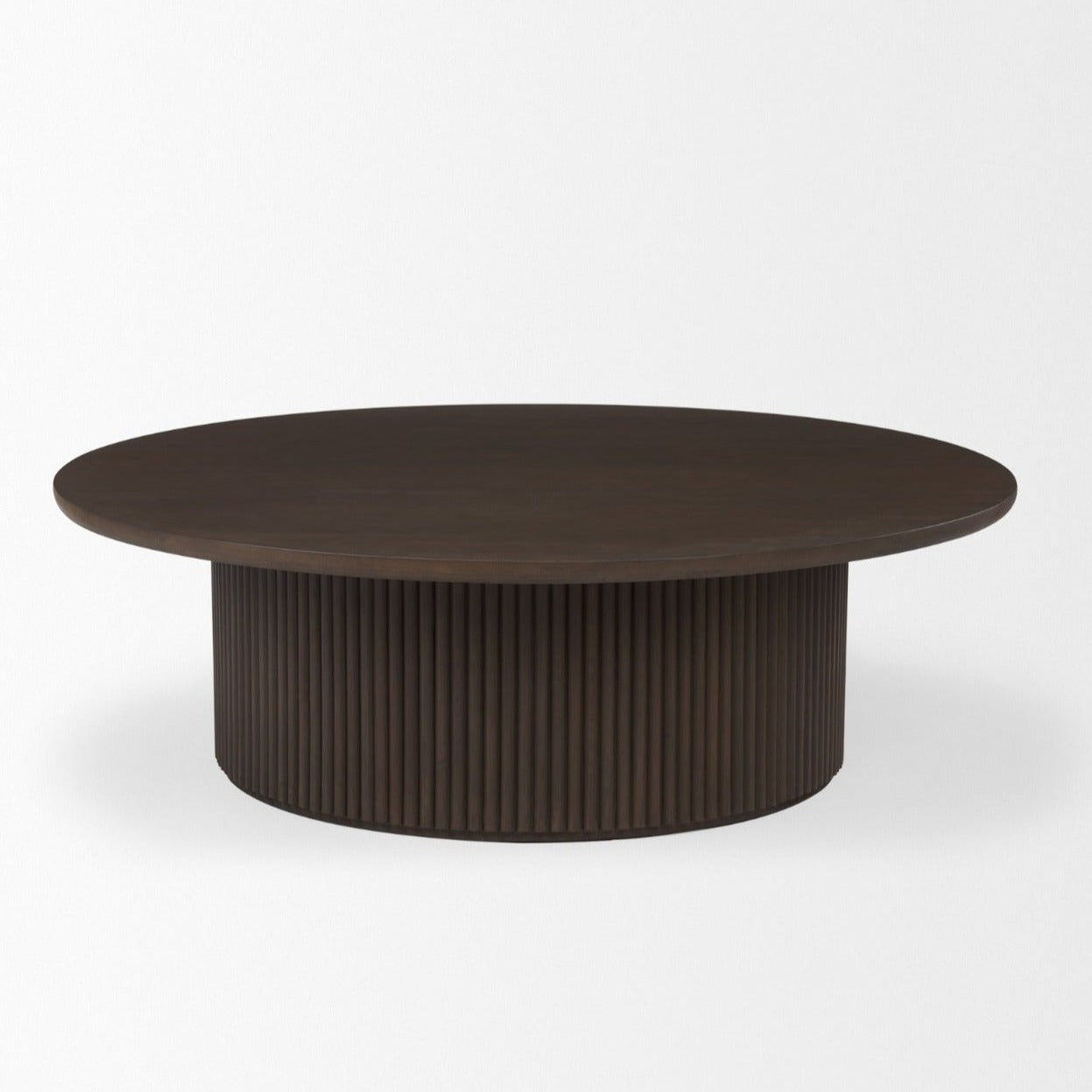 Solid Mango Wood Coffee Table in Espresso Brown - Fluted Base, Hydraulic Lift Top