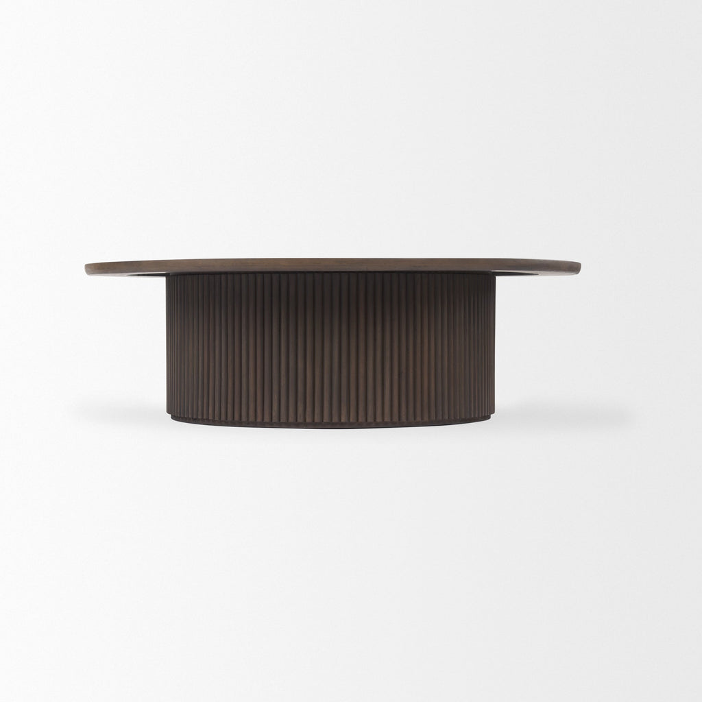 Solid Mango Wood Coffee Table in Espresso Brown - Fluted Base, Hydraulic Lift Top