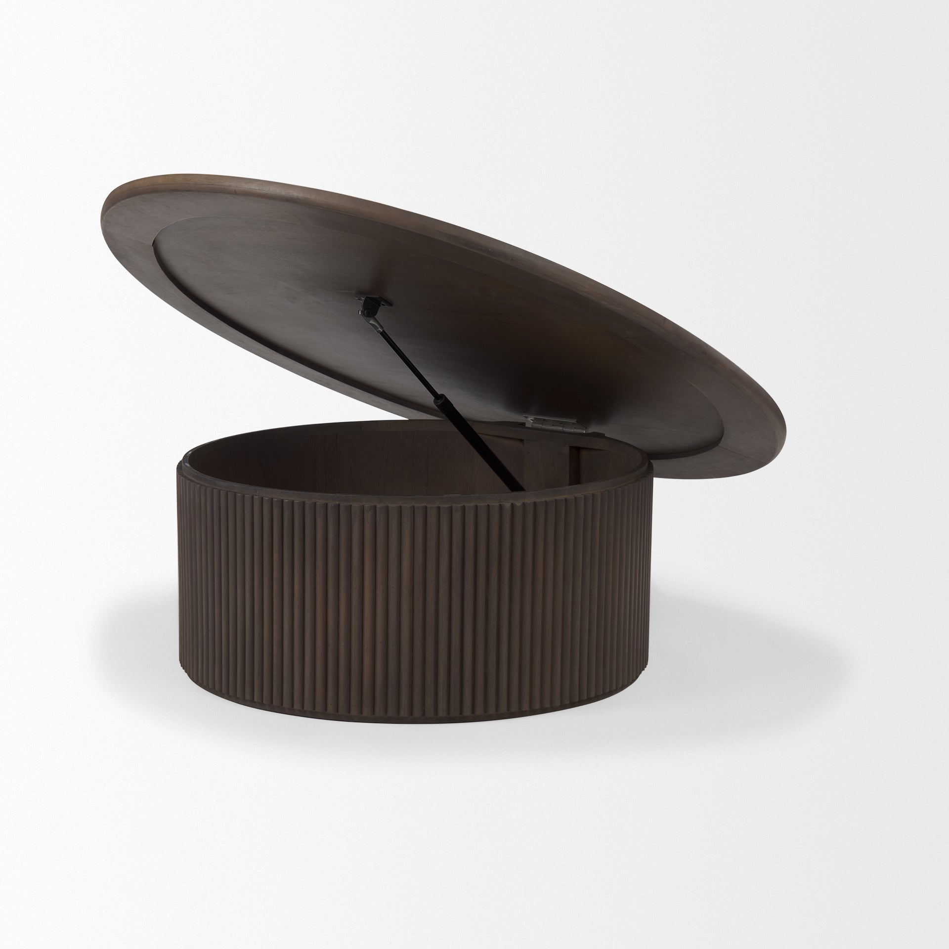 Solid Mango Wood Coffee Table in Espresso Brown - Fluted Base, Hydraulic Lift Top