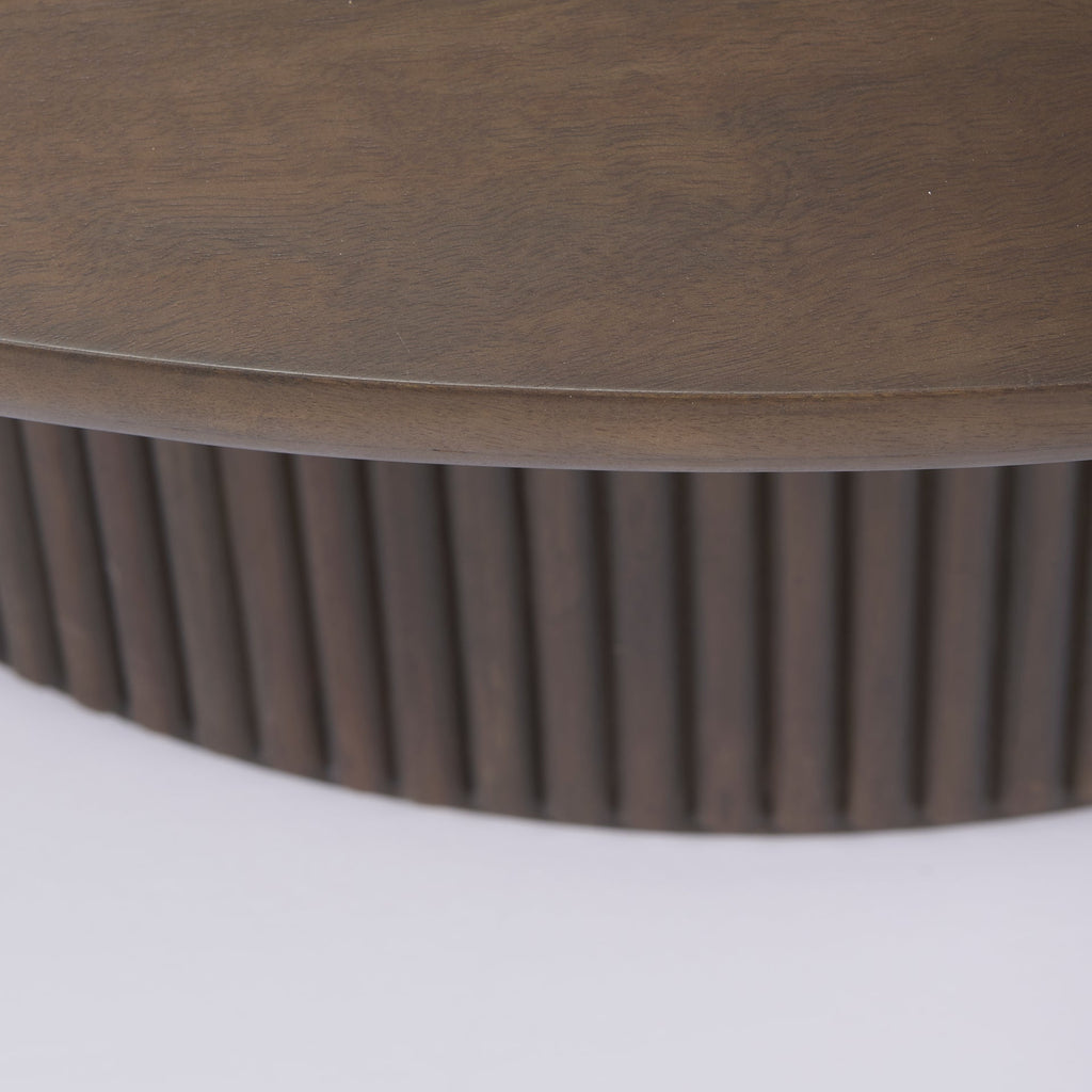 Solid Mango Wood Coffee Table in Espresso Brown - Fluted Base, Hydraulic Lift Top