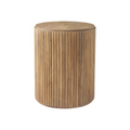 Solid Mango Wood Side Table in Blonde - Fluted Base, Round Top, Removable Lid