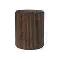 Solid Mango Wood Side Table in Espresso Brown - Fluted Base, Removable Lid