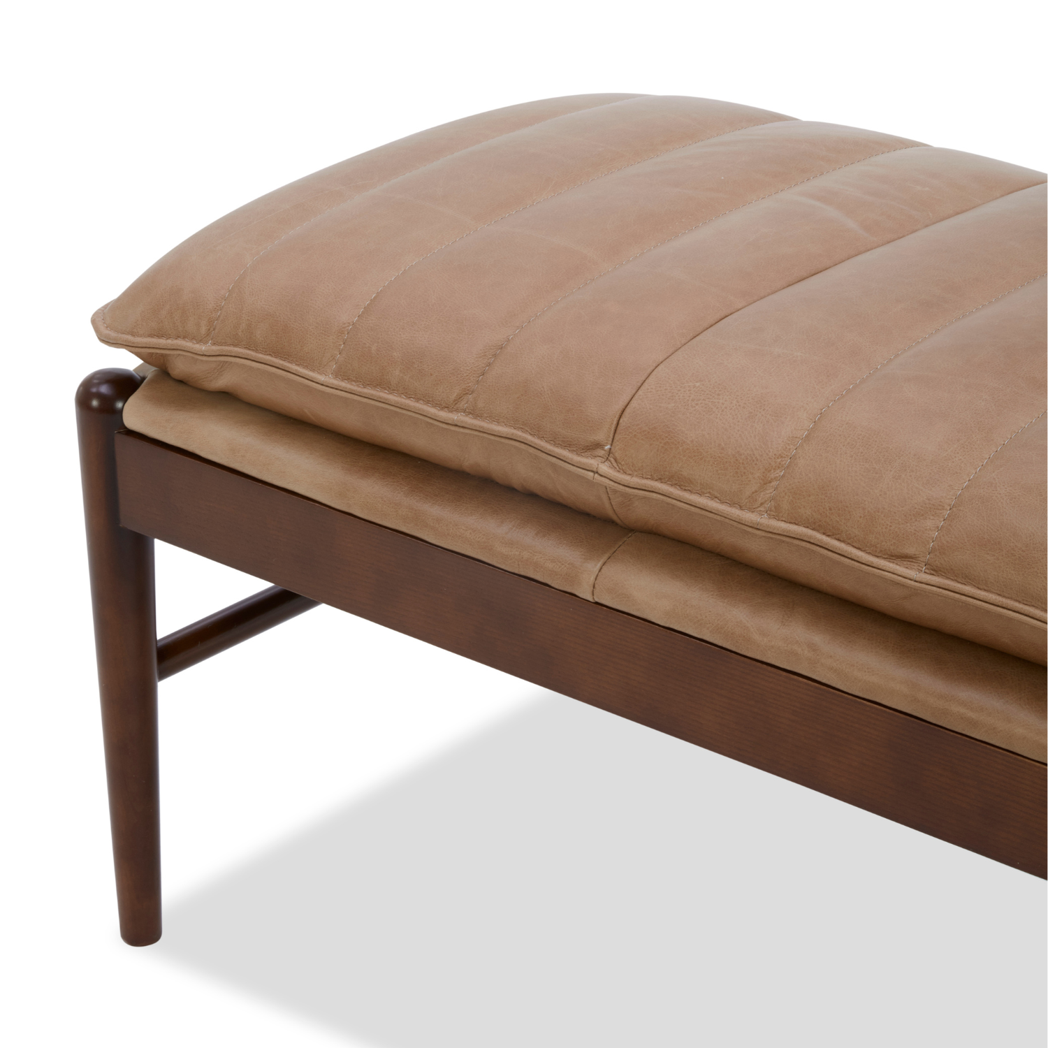 Tufted Top-Grain Leather Storage Bench in Mink - Lift-Top, Solid Wood Frame