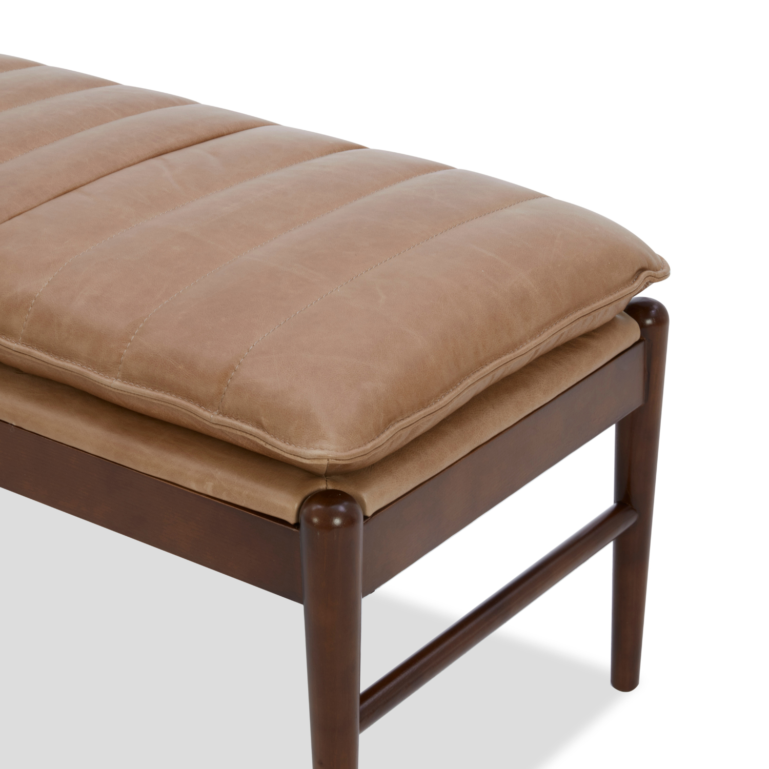 Tufted Top-Grain Leather Storage Bench in Mink - Lift-Top, Solid Wood Frame
