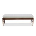 Upholstered Bench in Snow Performance Fabric - Channeled Seat, Solid Wood Legs