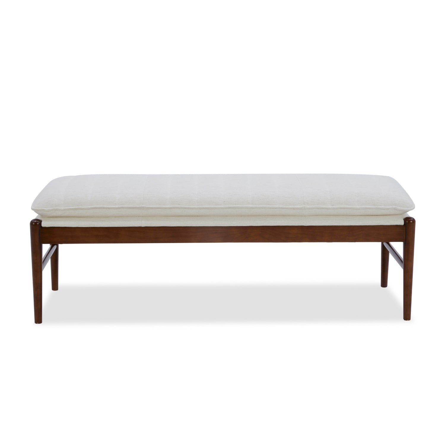 Upholstered Bench in Snow Performance Fabric - Channeled Seat, Solid Wood Legs