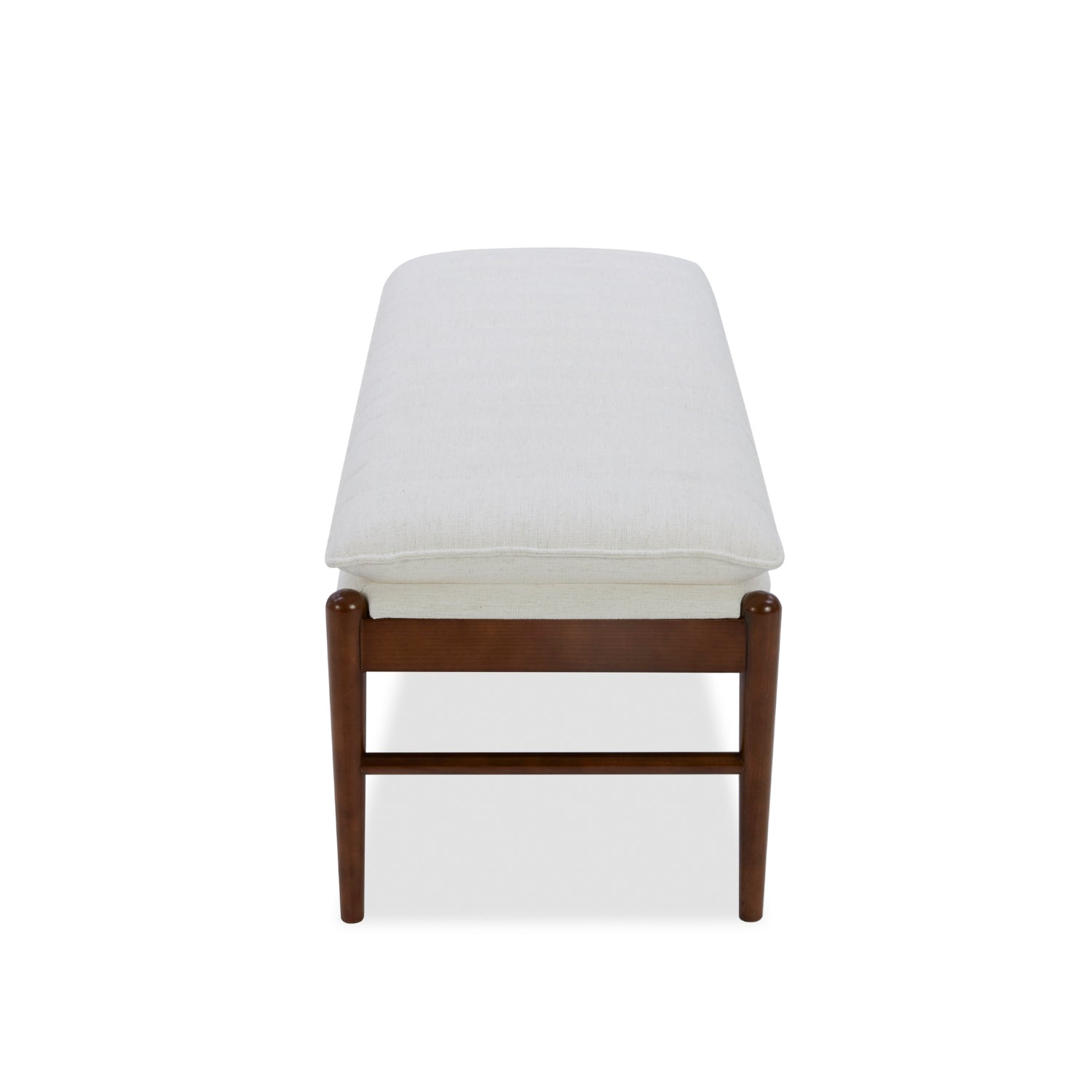 Upholstered Bench in Snow Performance Fabric - Channeled Seat, Solid Wood Legs