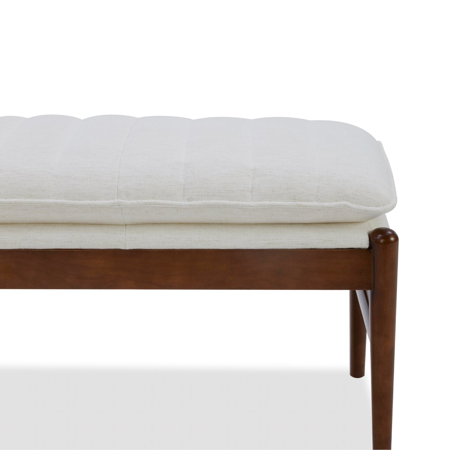 Upholstered Bench in Snow Performance Fabric - Channeled Seat, Solid Wood Legs