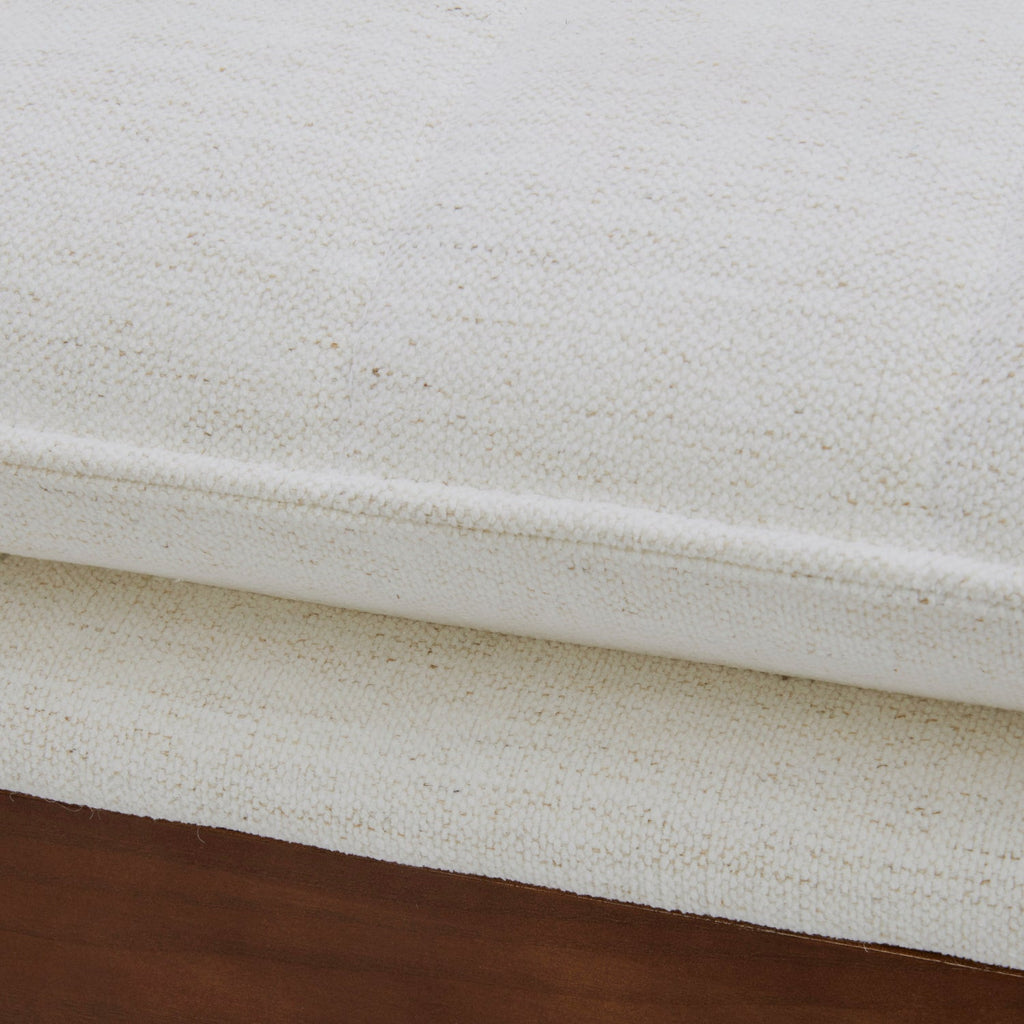 Upholstered Bench in Snow Performance Fabric - Channeled Seat, Solid Wood Legs