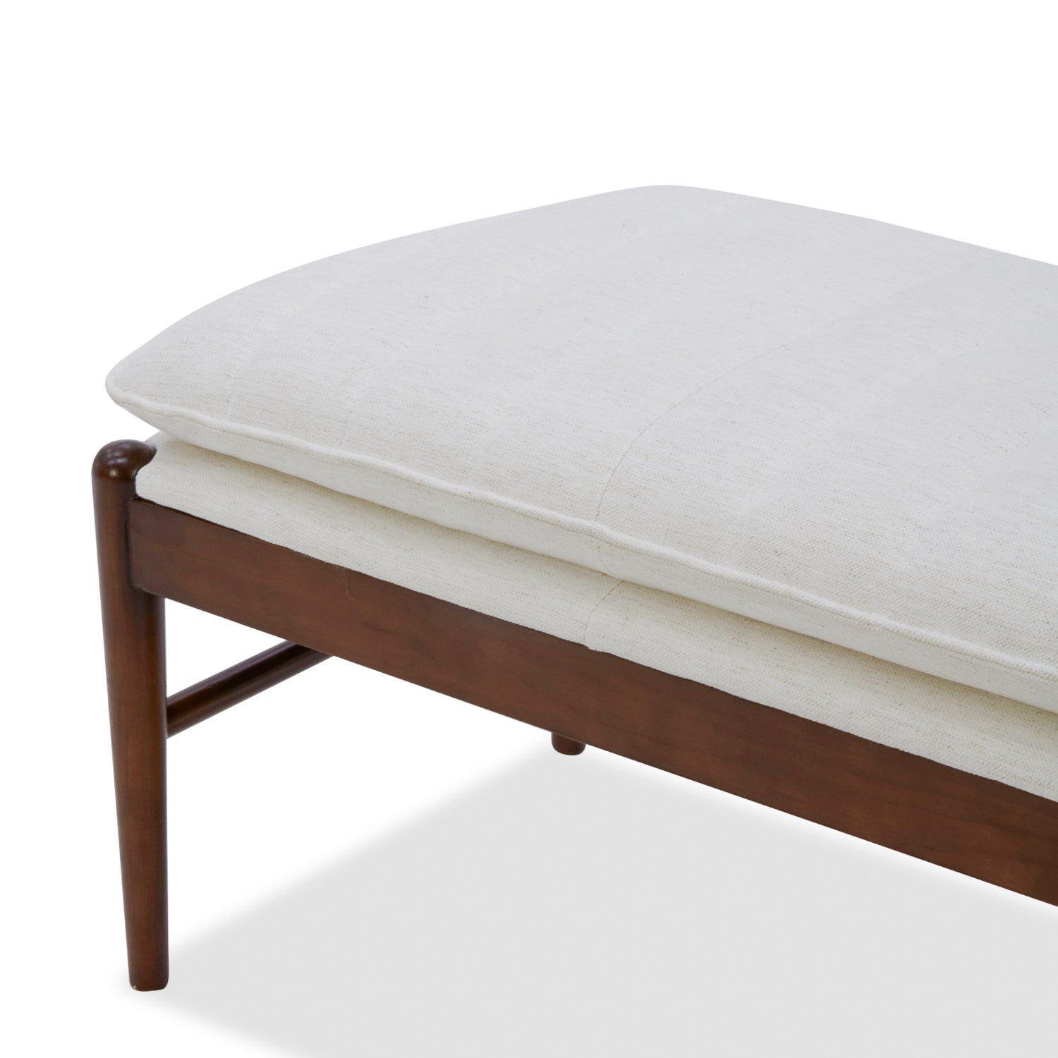 Upholstered Bench in Snow Performance Fabric - Channeled Seat, Solid Wood Legs