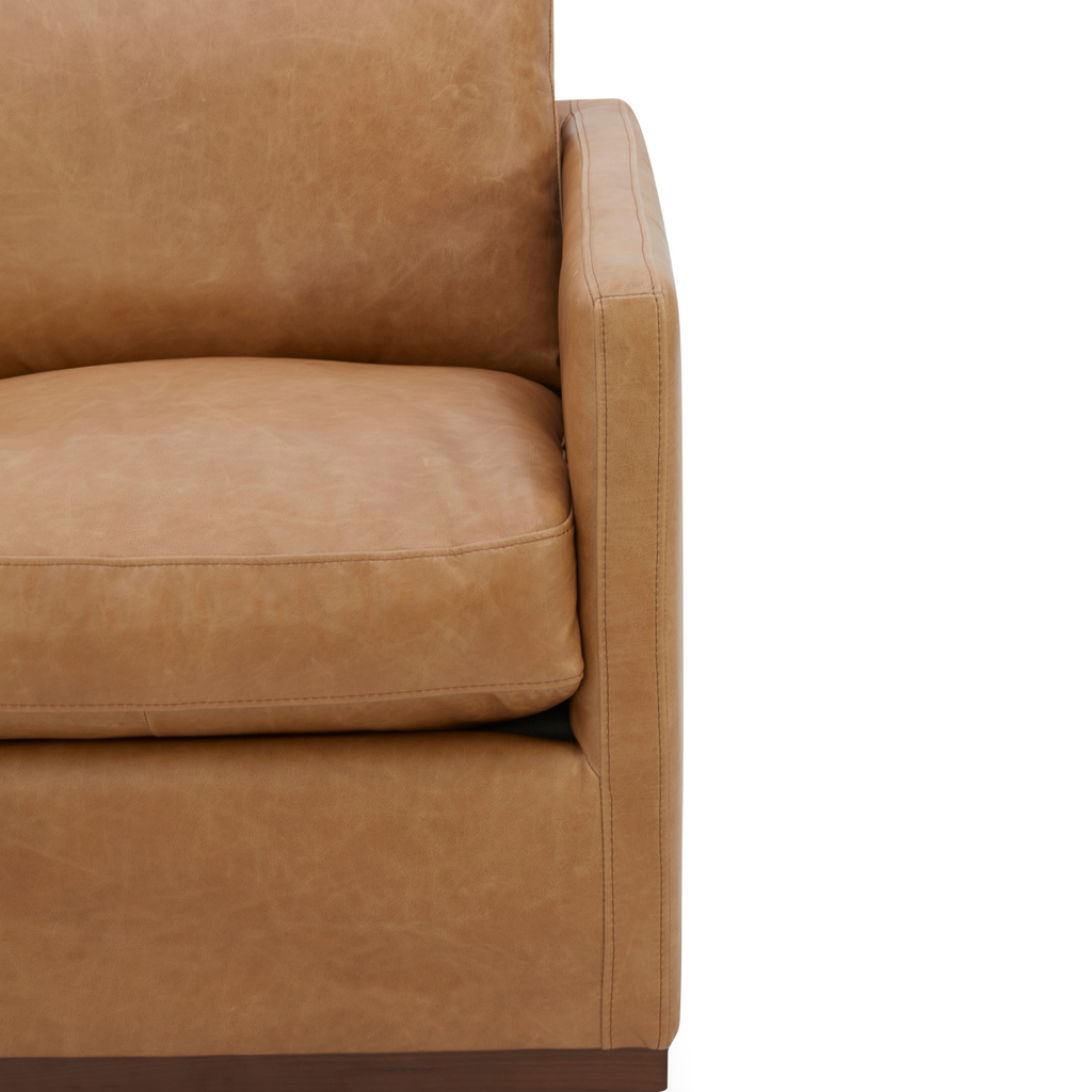 Swivel Lounge Chair in Distressed Cognac Leather - Track Arms, Walnut Base