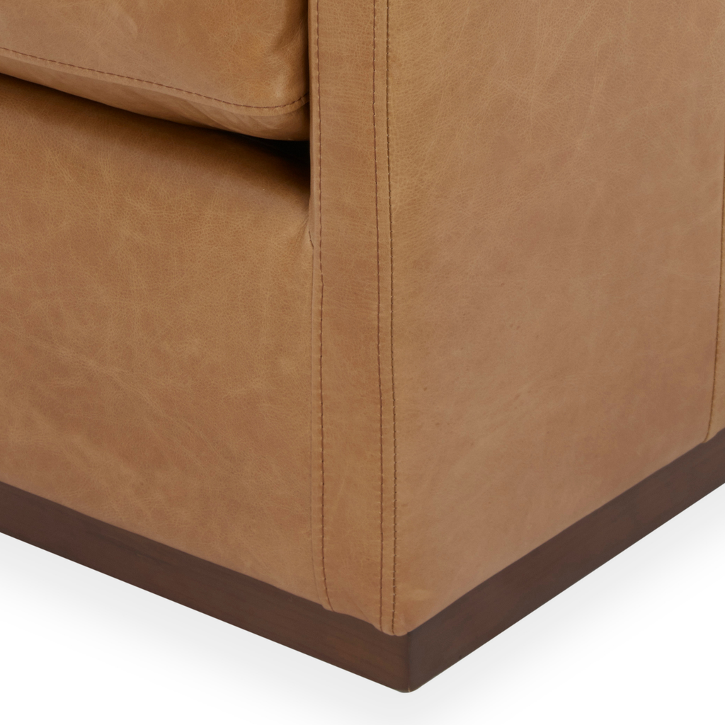 Swivel Lounge Chair in Distressed Cognac Leather - Track Arms, Walnut Base