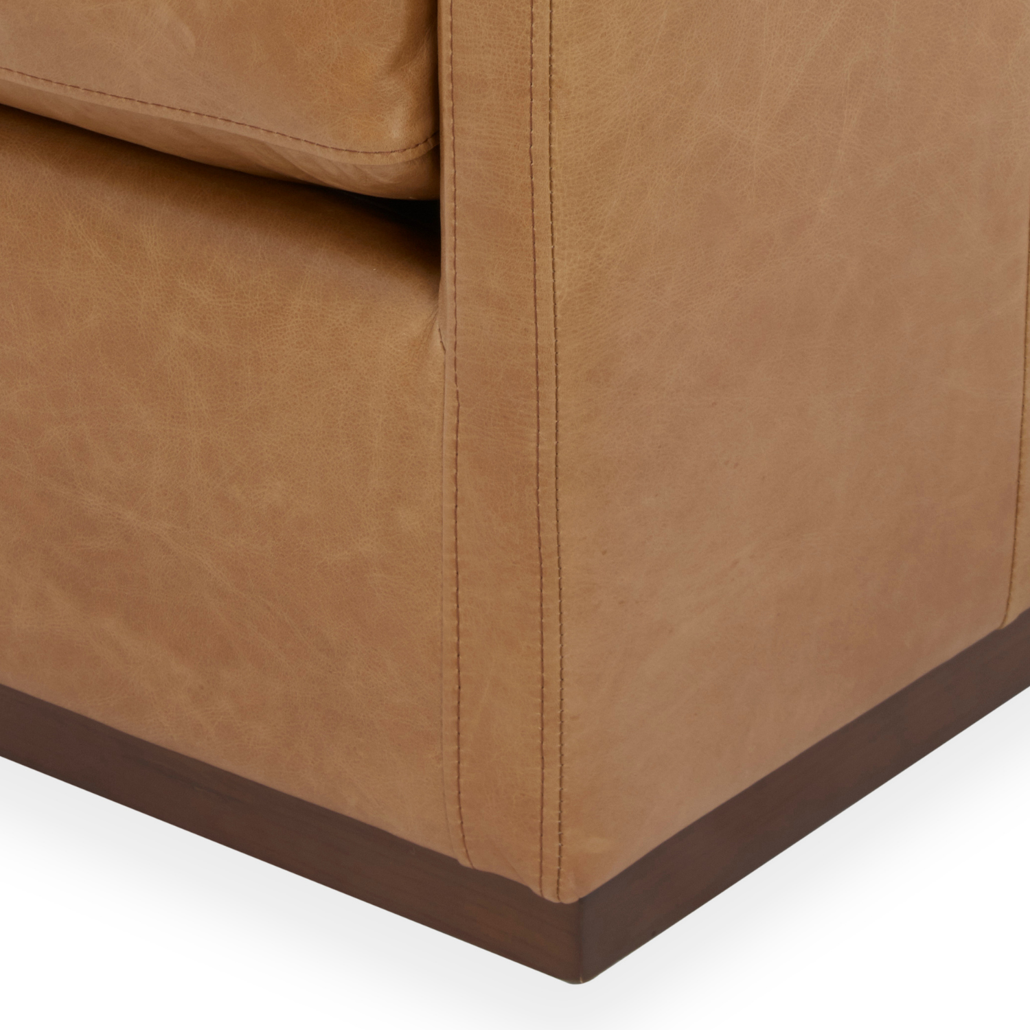 Swivel Lounge Chair in Distressed Cognac Leather - Track Arms, Walnut Base