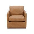 Swivel Lounge Chair in Distressed Cognac Leather - Track Arms, Walnut Base
