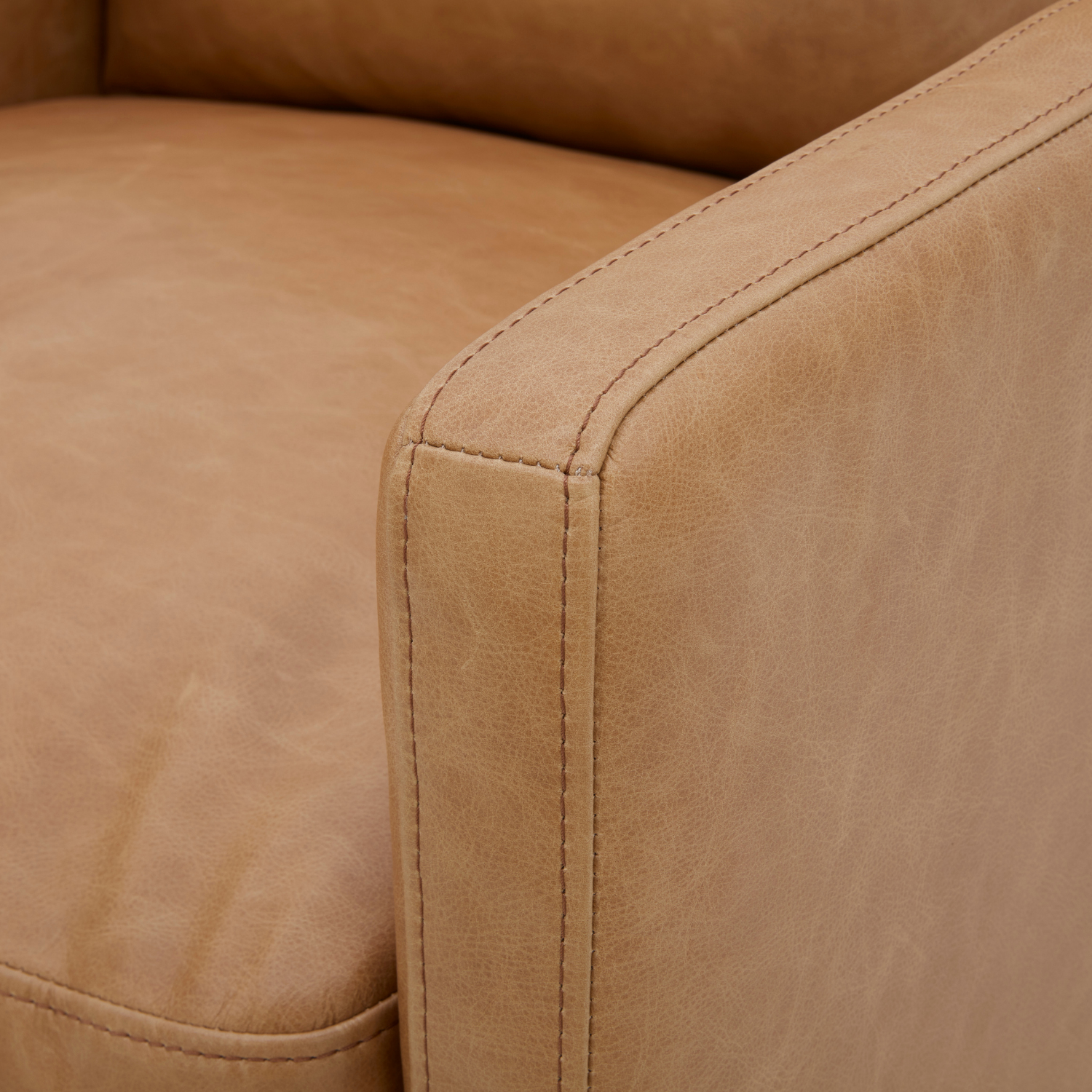 Swivel Lounge Chair in Distressed Cognac Leather - Track Arms, Walnut Base