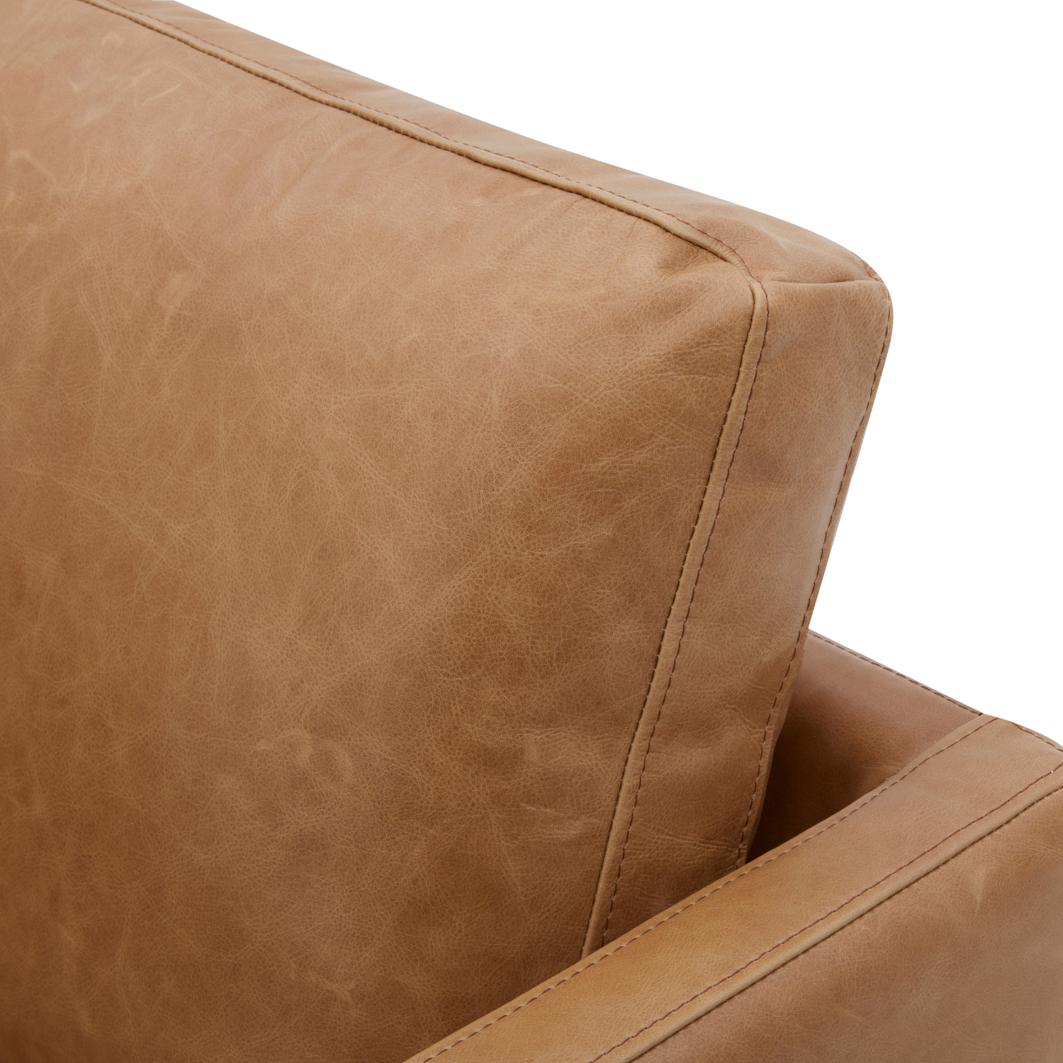 Swivel Lounge Chair in Distressed Cognac Leather - Track Arms, Walnut Base