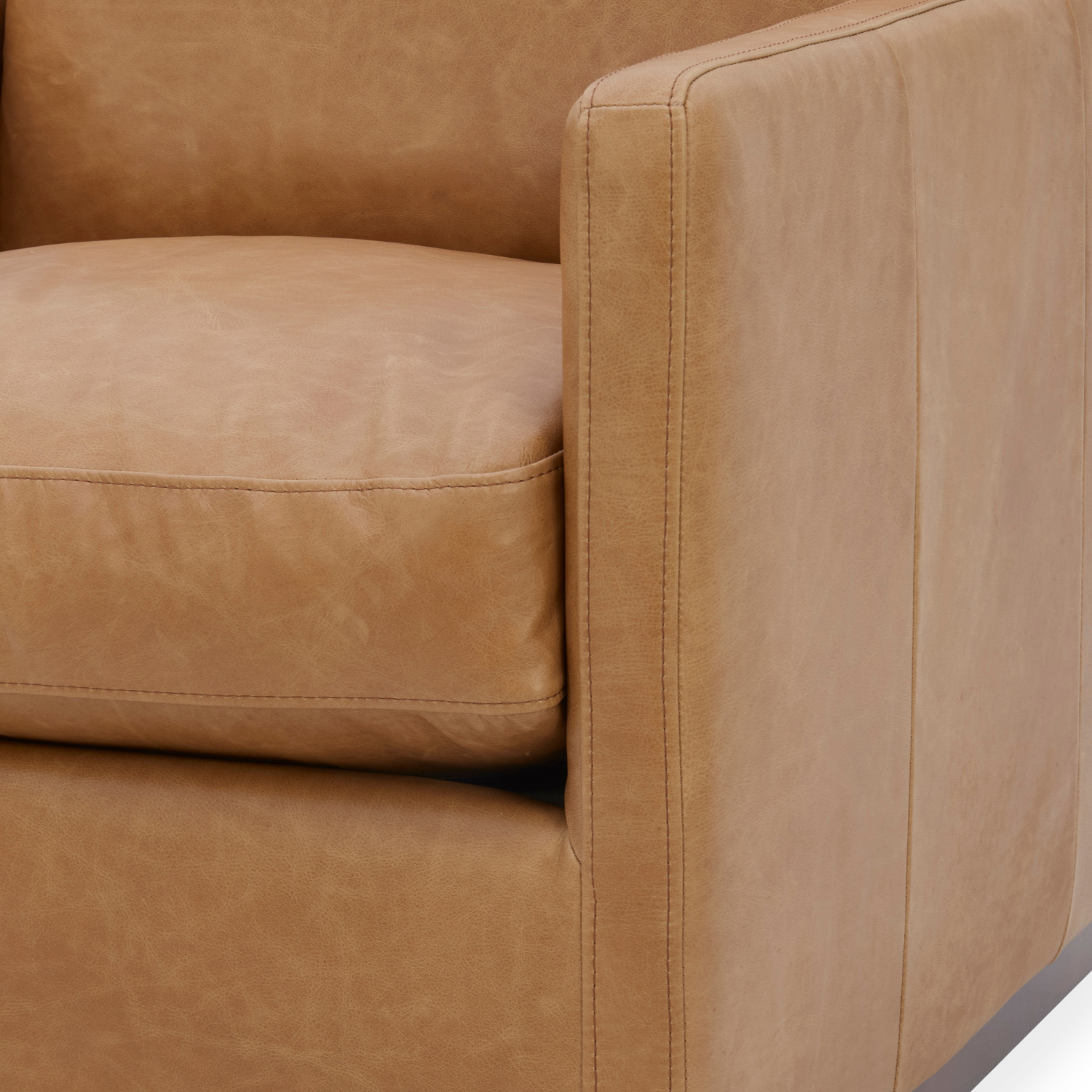 Swivel Lounge Chair in Distressed Cognac Leather - Track Arms, Walnut Base