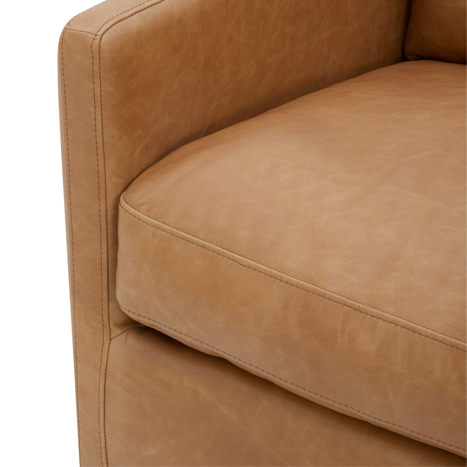 Swivel Lounge Chair in Distressed Cognac Leather - Track Arms, Walnut Base