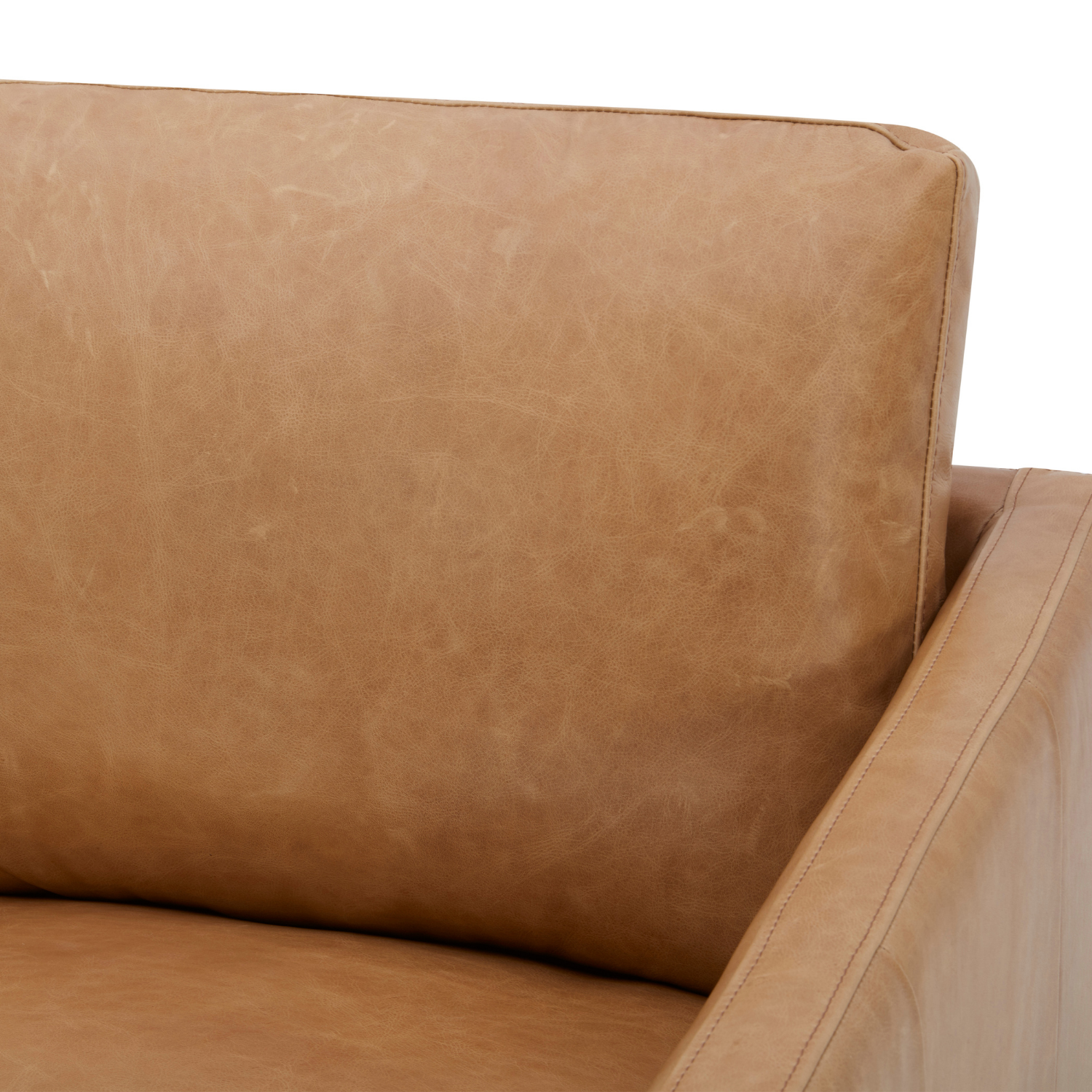 Swivel Lounge Chair in Distressed Cognac Leather - Track Arms, Walnut Base