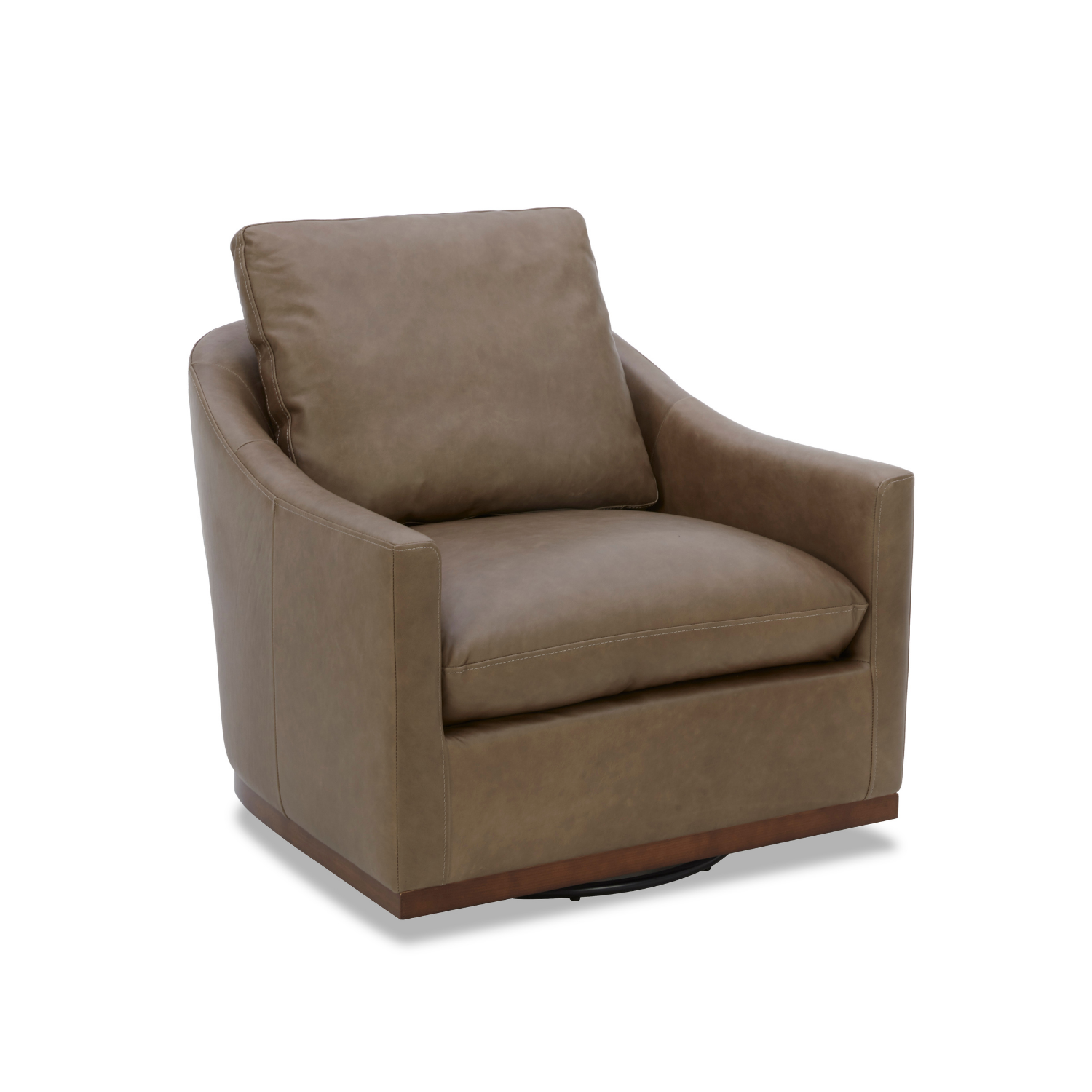 Swivel Lounge Chair in Pewter Leather - Curved Silhouette, Tailored Cushions