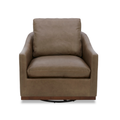 Swivel Lounge Chair in Pewter Leather - Curved Silhouette, Tailored Cushions