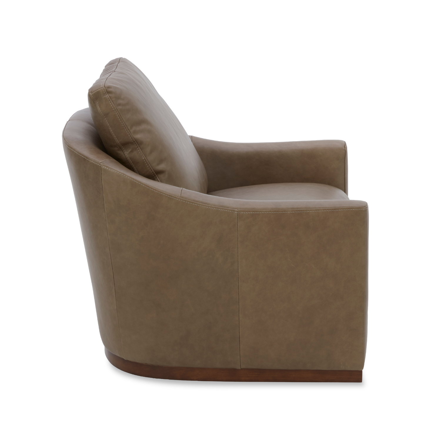 Swivel Lounge Chair in Pewter Leather - Curved Silhouette, Tailored Cushions