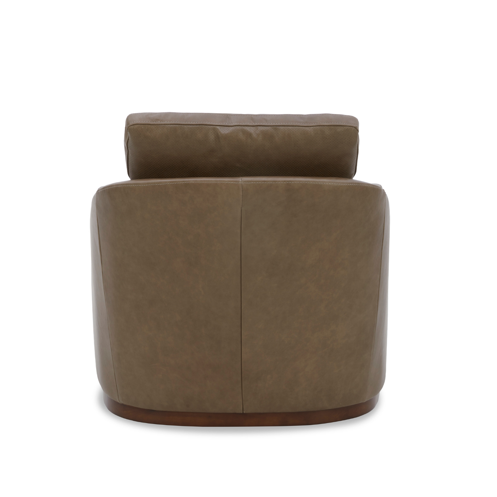Swivel Lounge Chair in Pewter Leather - Curved Silhouette, Tailored Cushions