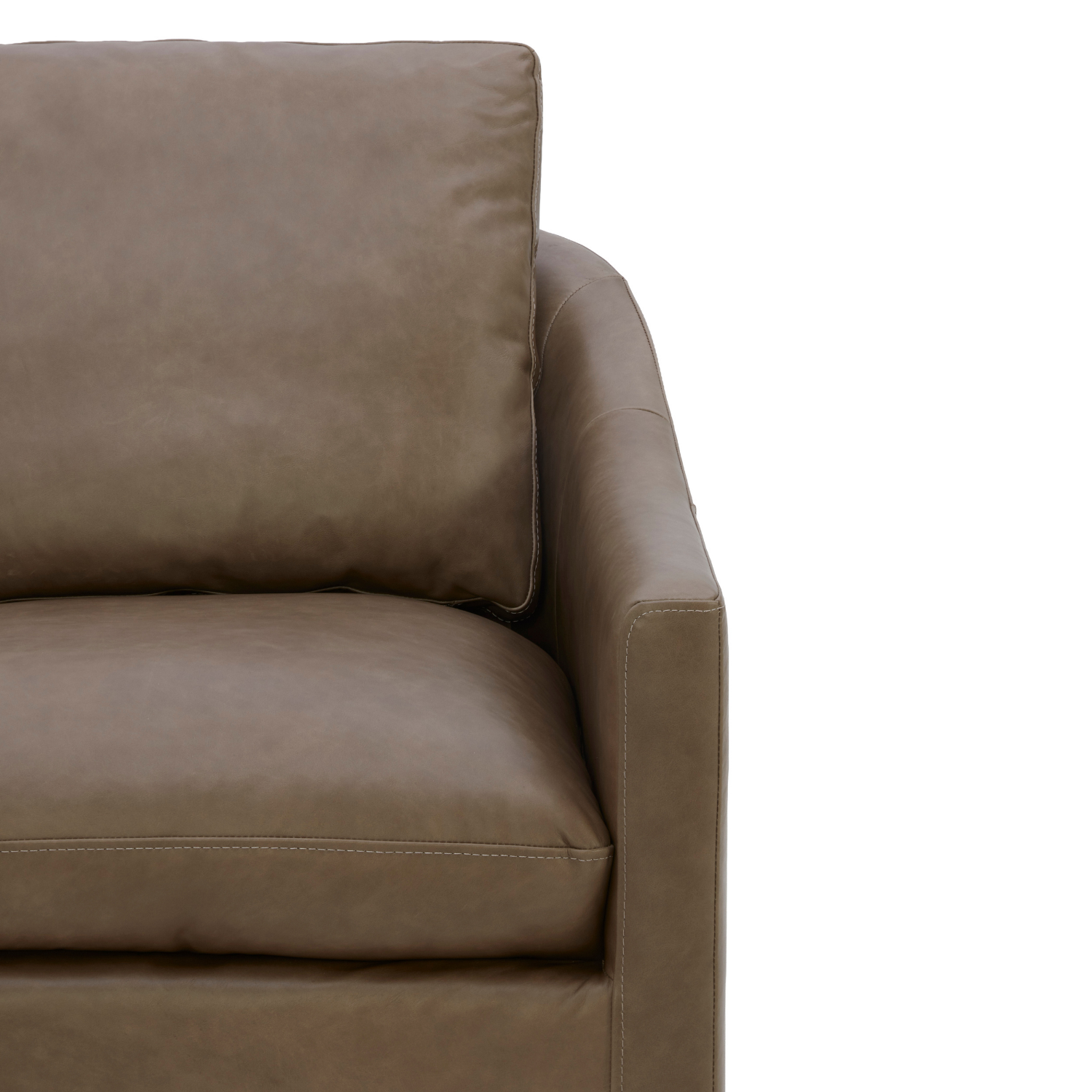 Swivel Lounge Chair in Pewter Leather - Curved Silhouette, Tailored Cushions