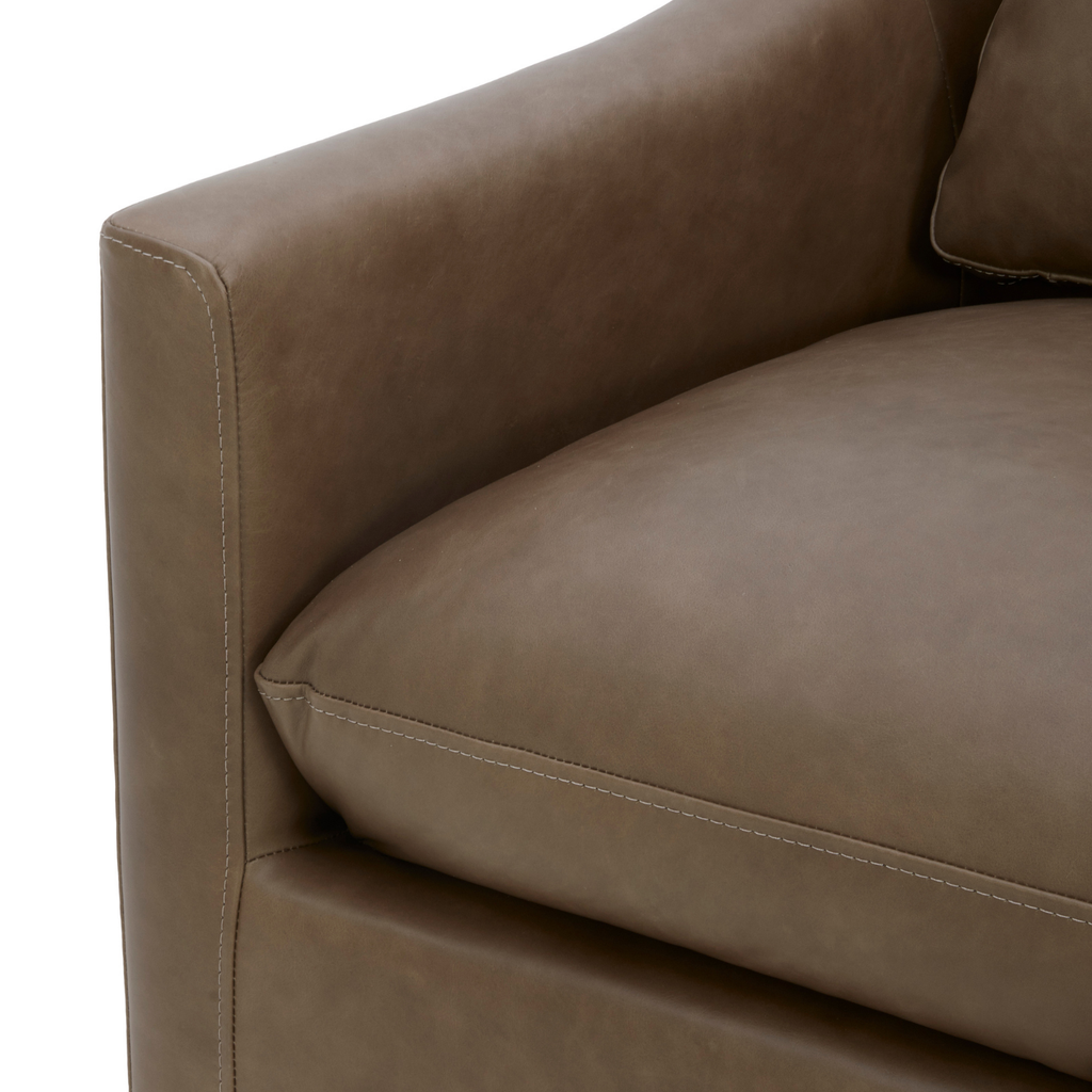 Swivel Lounge Chair in Pewter Leather - Curved Silhouette, Tailored Cushions