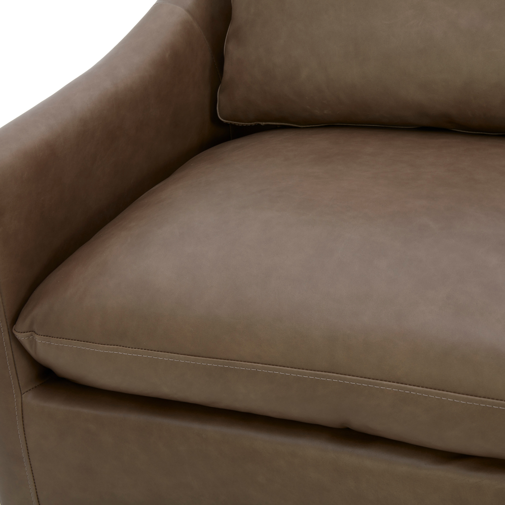 Swivel Lounge Chair in Pewter Leather - Curved Silhouette, Tailored Cushions