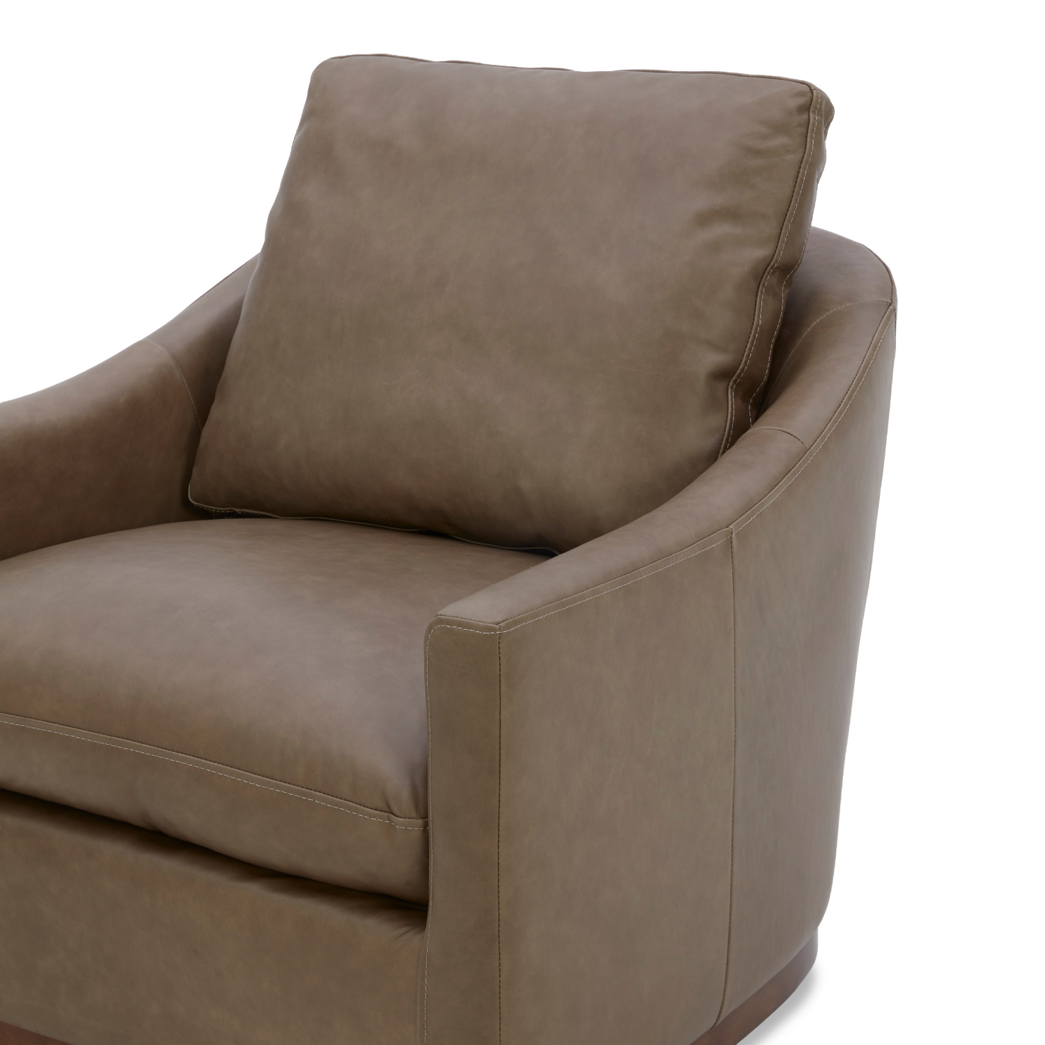 Swivel Lounge Chair in Pewter Leather - Curved Silhouette, Tailored Cushions