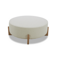 Round Ottoman in Ivory Polyester - Light Wood Base, Scandinavian Design