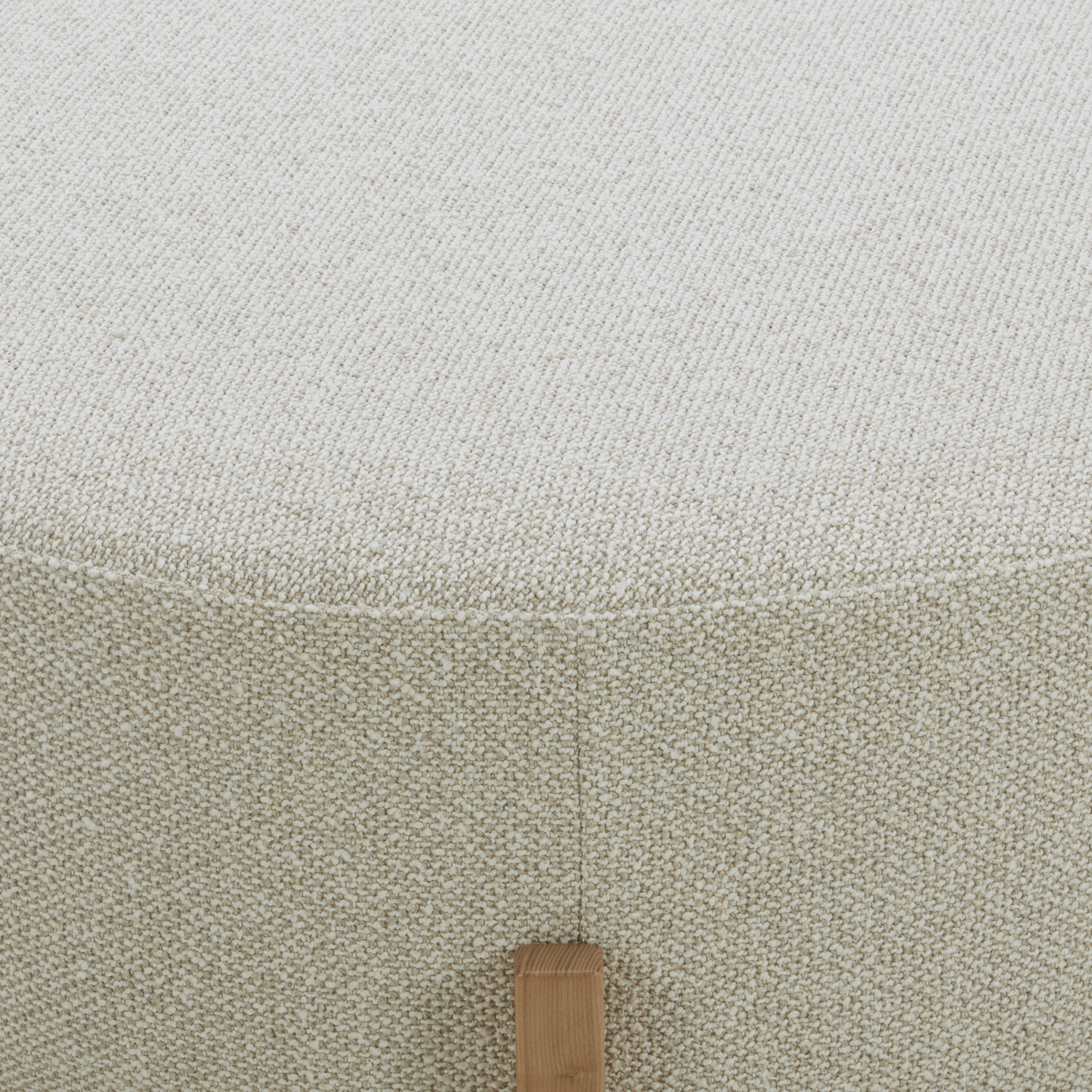 Round Ottoman in Linen-Textured Polyester - Light Wood Base, Scandinavian Design