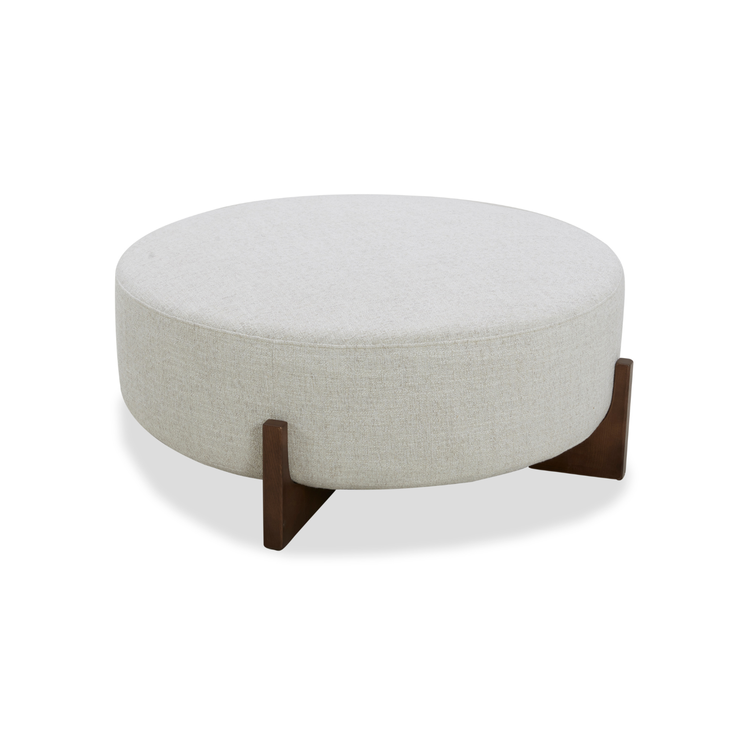 Round Ottoman in Wheat Woven Polyester - Dark Wood Base, Coffee Table Option