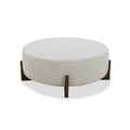 Round Ottoman in Wheat Woven Polyester - Dark Wood Base, Coffee Table Option
