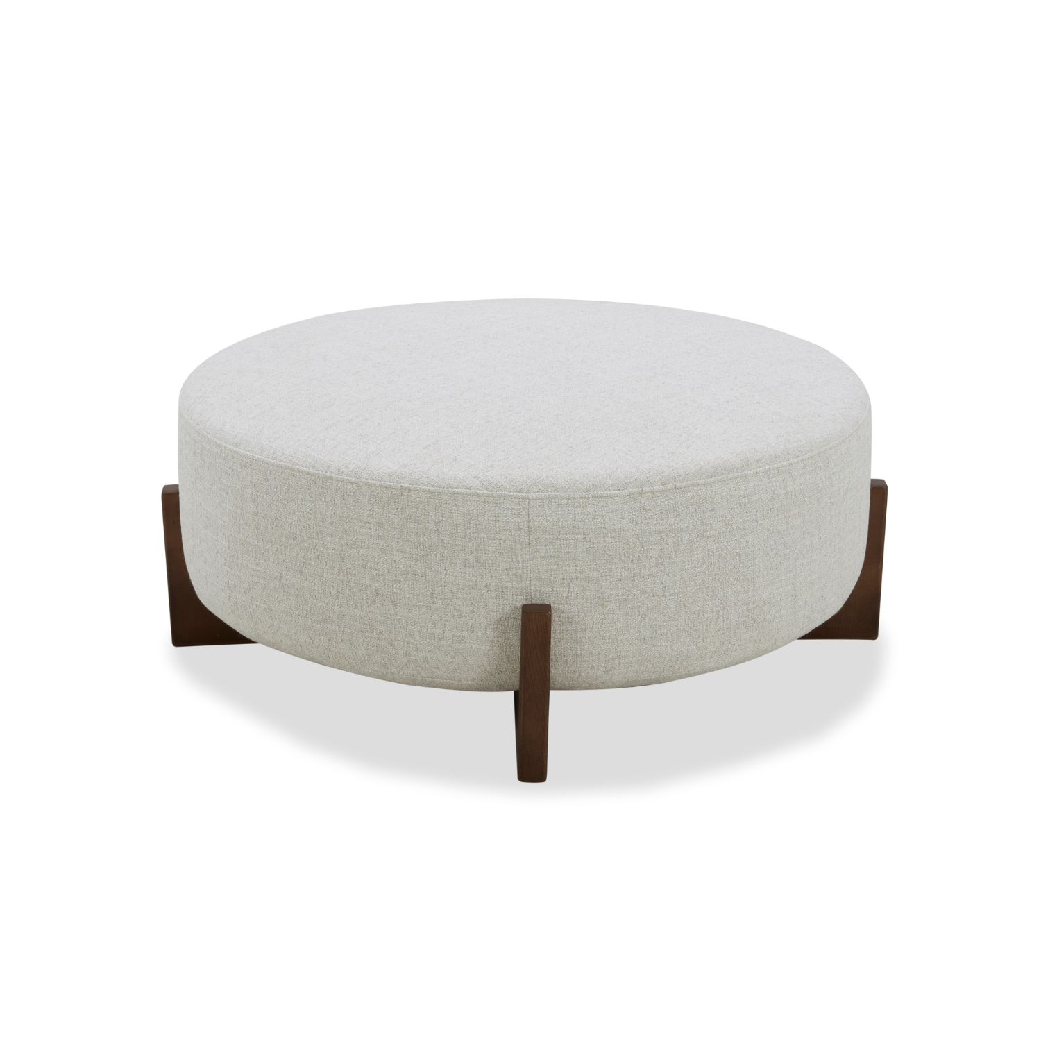 Round Ottoman in Wheat Woven Polyester - Dark Wood Base, Coffee Table Option