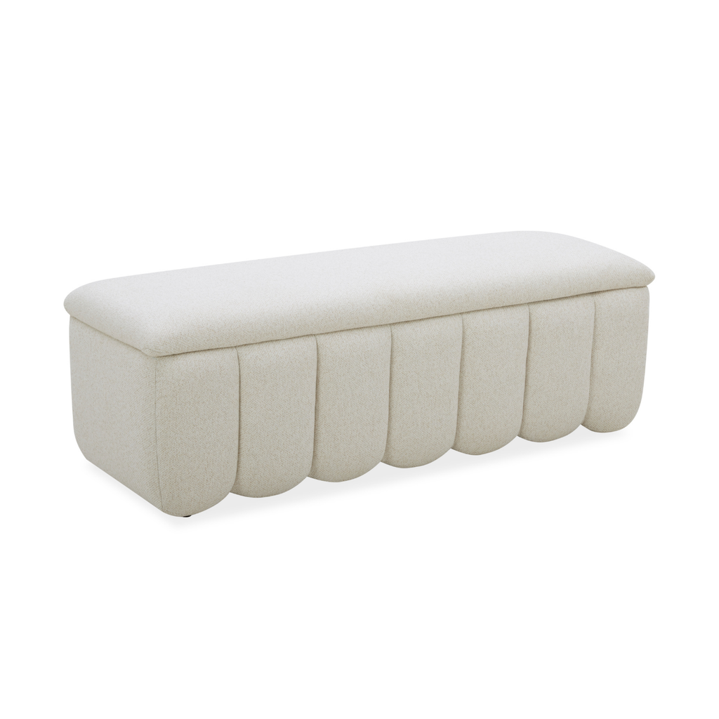 Channel-Tufted Storage Bench in Linen Weave Polyester - Soft-Close Hydraulic Lid